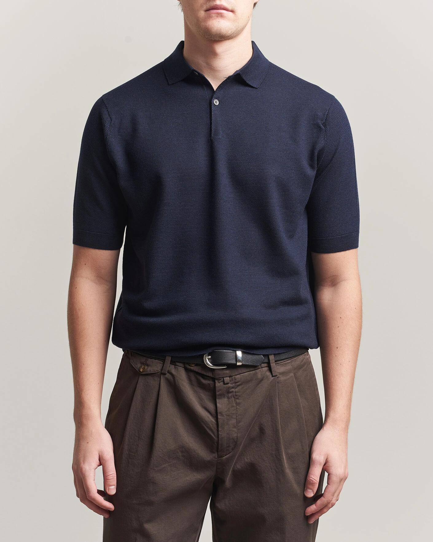 Herren | Poloshirts | John Smedley | 14 Singular Knitted Textured Polo Midnight