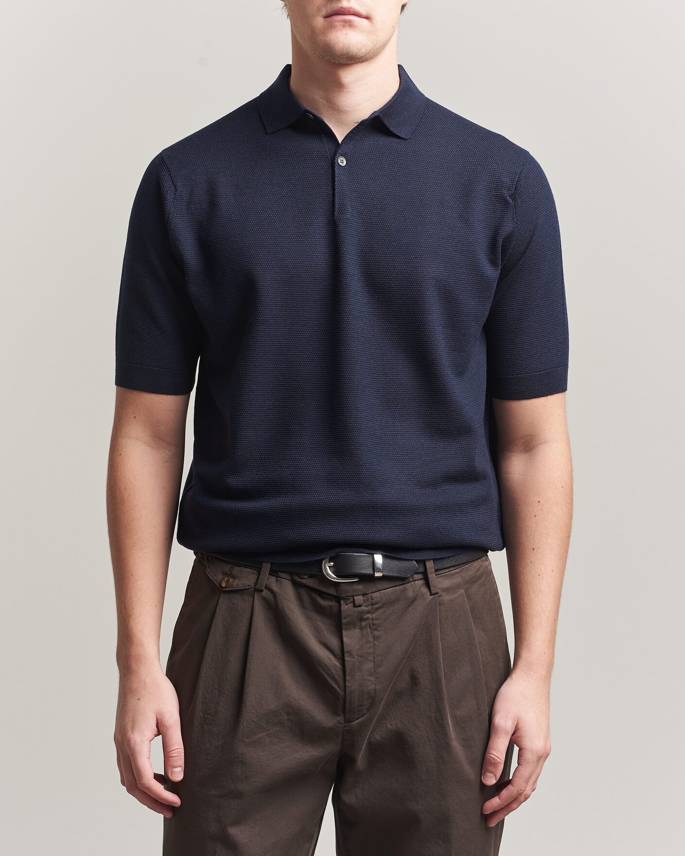 Herren | Poloshirts | John Smedley | 14 Singular Knitted Textured Polo Midnight