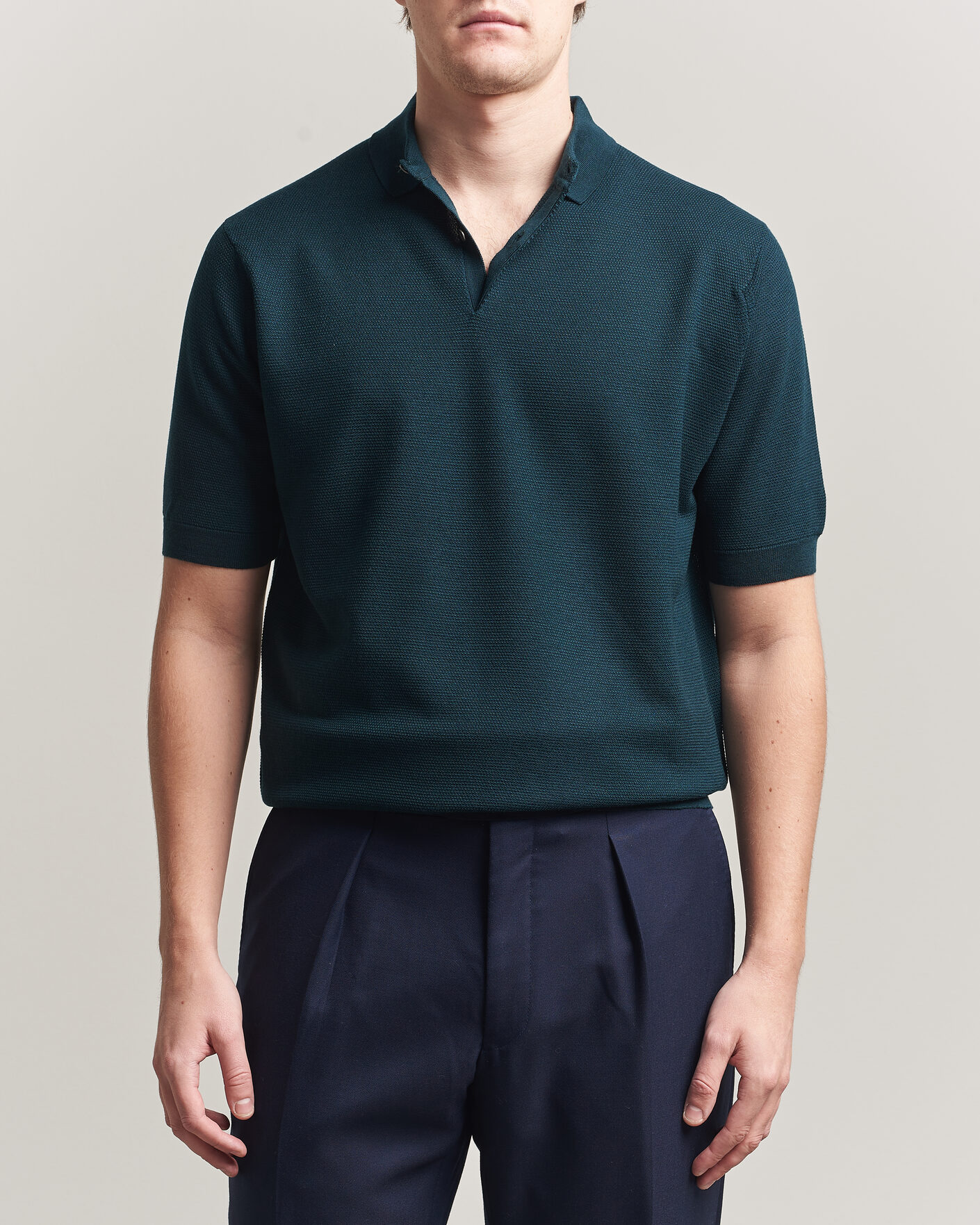 Herren | Poloshirts | John Smedley | 14 Singular Knitted Textured Polo Richardson Green