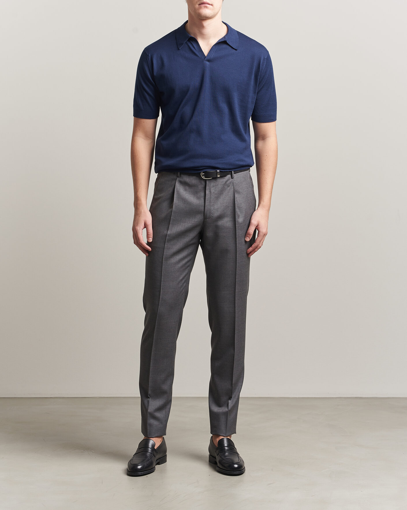 Herren | Poloshirts | John Smedley | Noah Open Collar Sea Island Polo French Navy