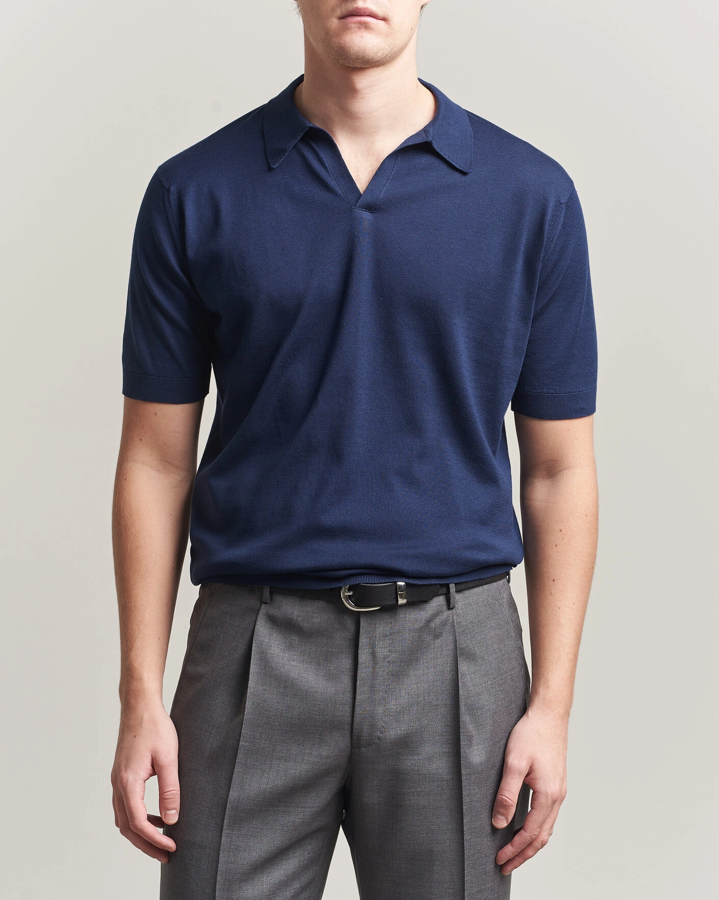 Herren | Poloshirts | John Smedley | Noah Open Collar Sea Island Polo French Navy