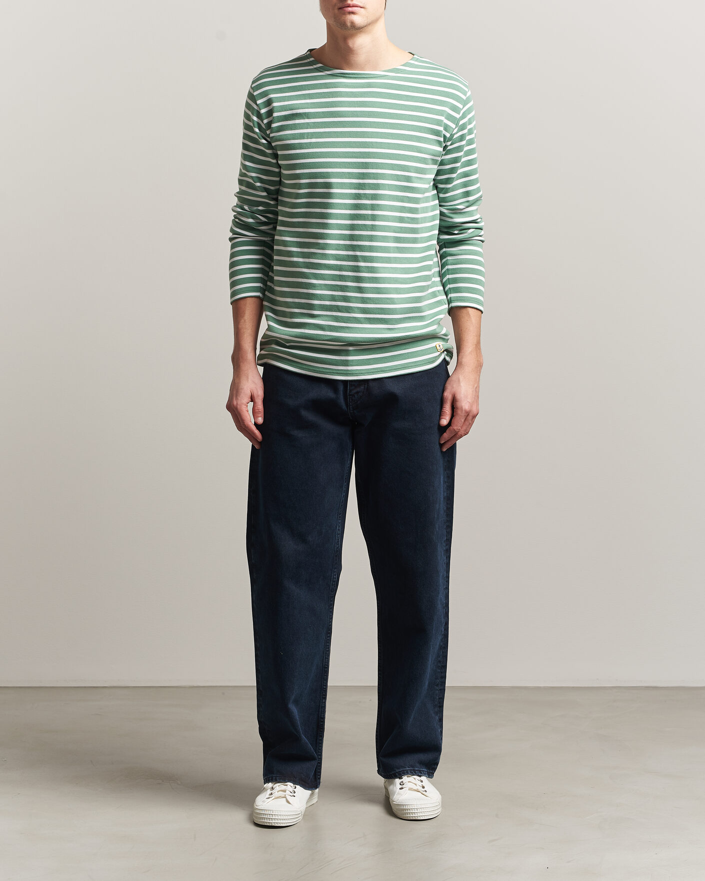 Herren | T-Shirts | Armor-lux | Houat Héritage Stripe Long Sleeve T-Shirt Ivy/Blanc