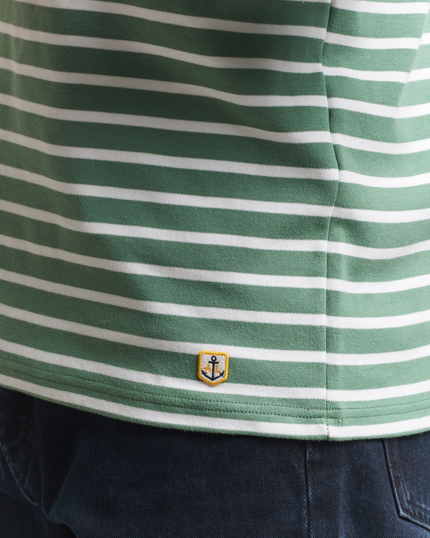 Herren | T-Shirts | Armor-lux | Houat Héritage Stripe Long Sleeve T-Shirt Ivy/Blanc