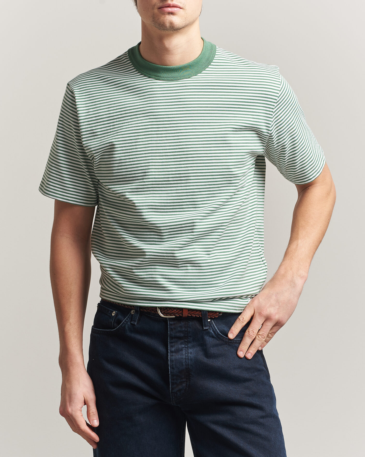 Herren | T-Shirts | Armor-lux | Callac Héritage Stripe T-Shirt Ivy/Blanc