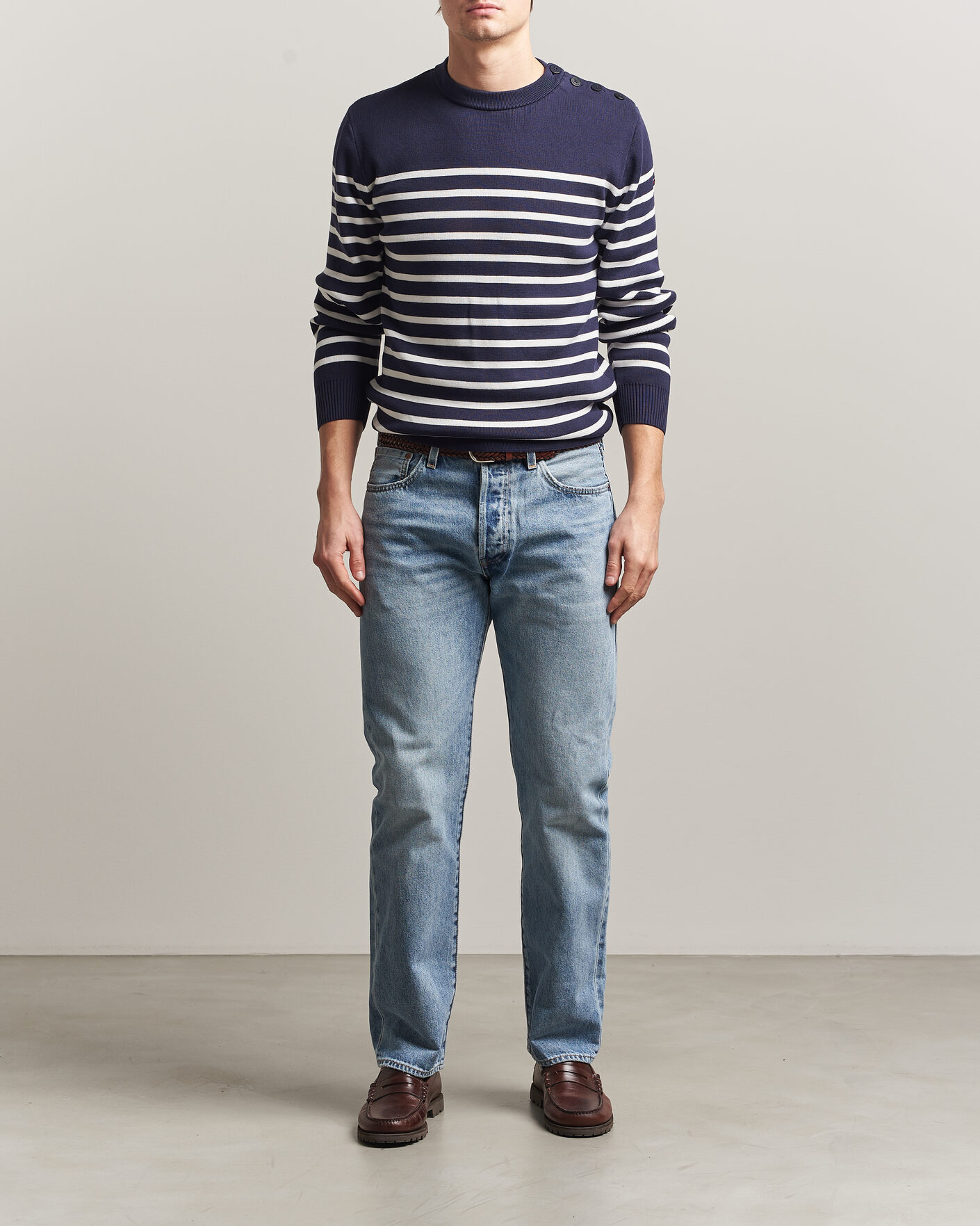 Herren | Pullover | Armor-lux | Groix Striped Sweater Navy/Nature
