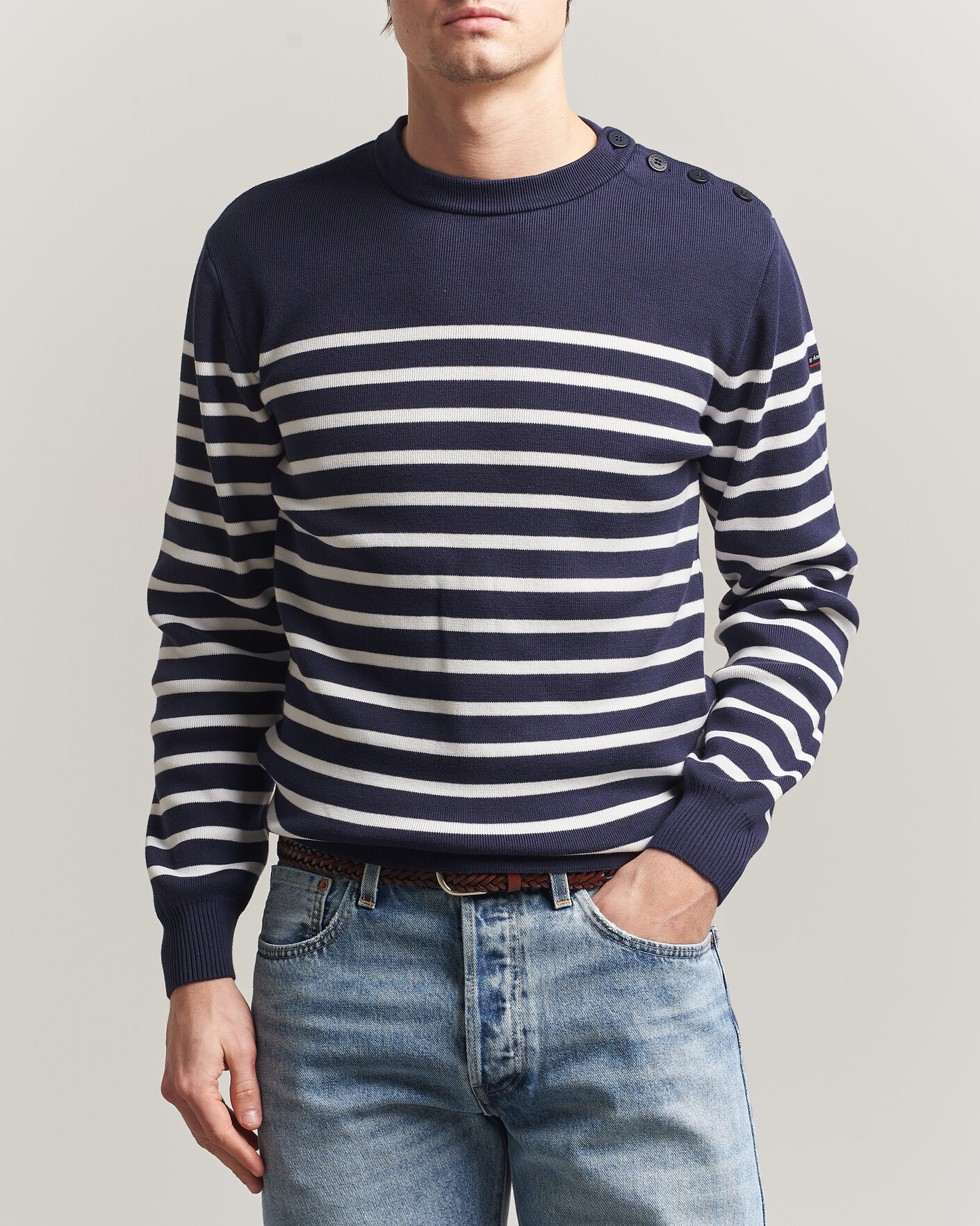 Herren | Pullover | Armor-lux | Groix Striped Sweater Navy/Nature