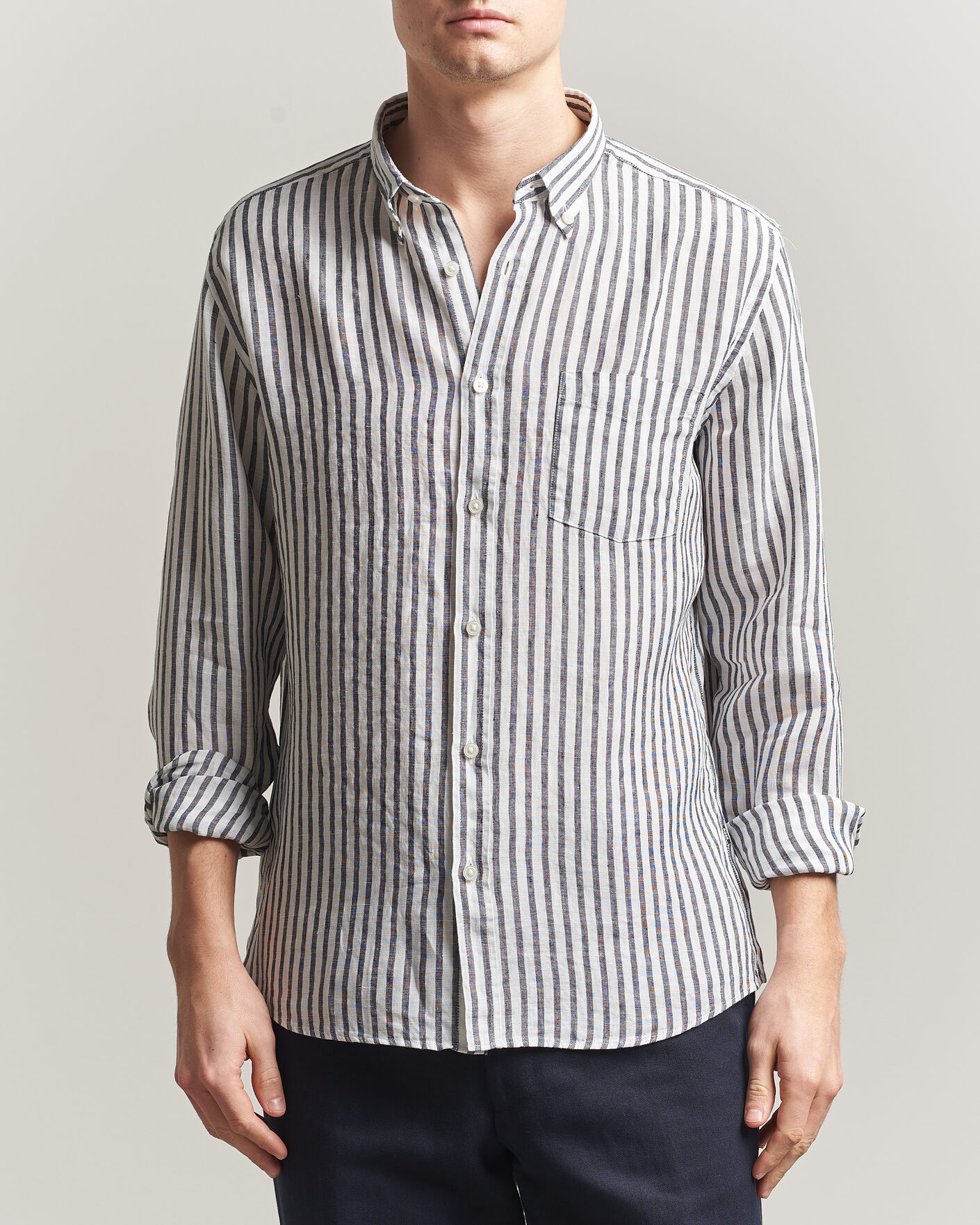 Herren | Hemden | BOSS BLACK | Liam Striped Linen Shirt Dark Blue