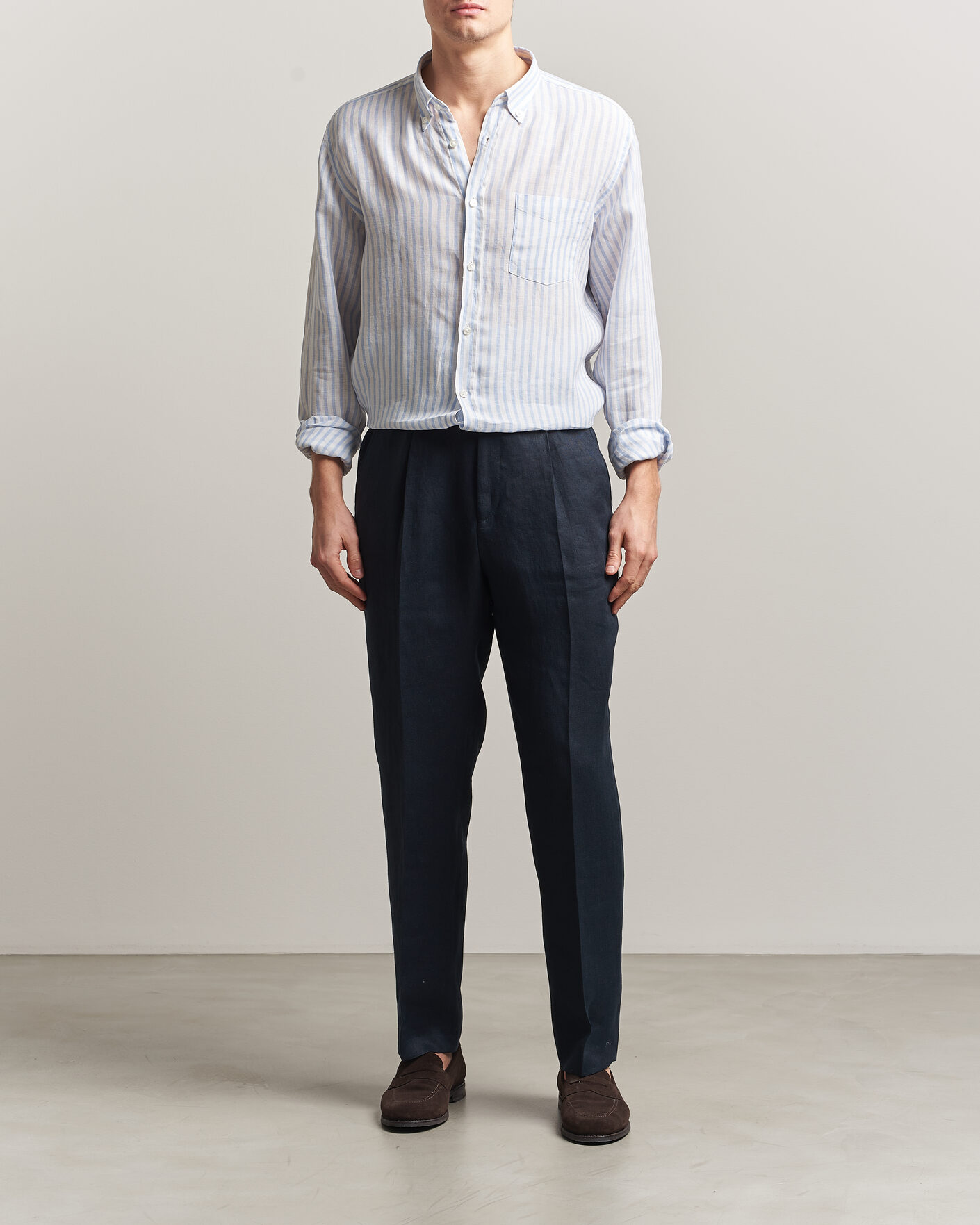 Herren | Hemden | BOSS BLACK | Liam Striped Linen Shirt Light Blue