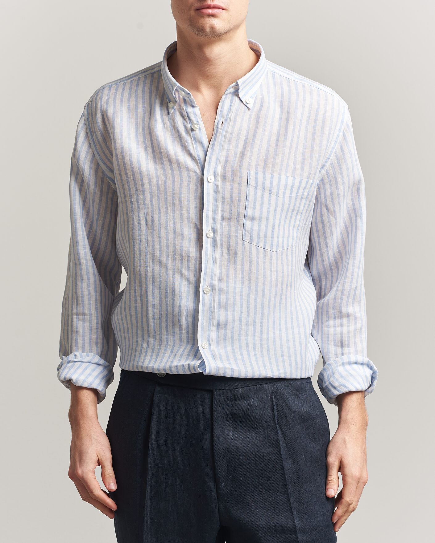 Herren | Hemden | BOSS BLACK | Liam Striped Linen Shirt Light Blue