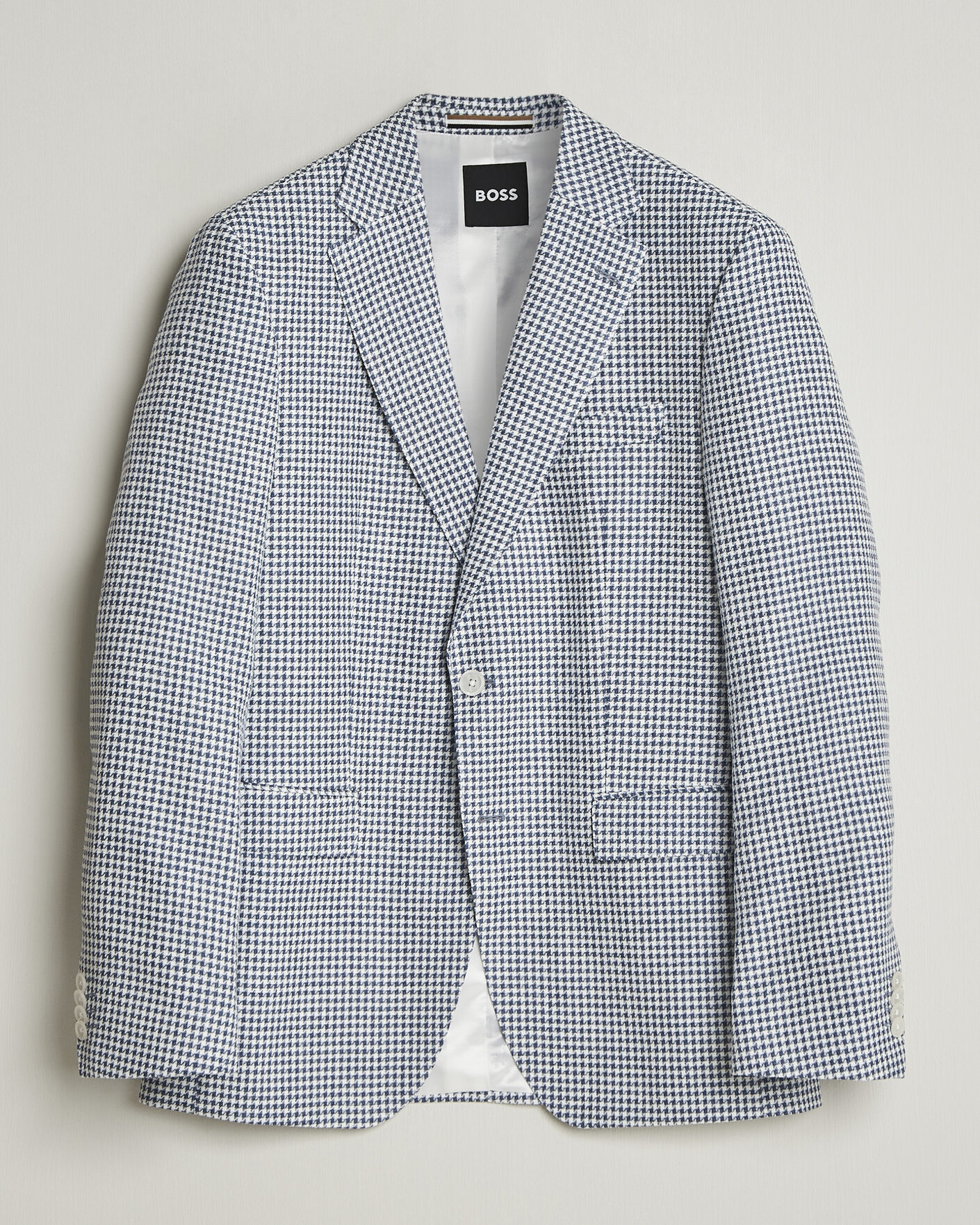 Herren | Sakkos | BOSS BLACK | Hutson Linen/Cotton Houndstooth Blazer Open Blue