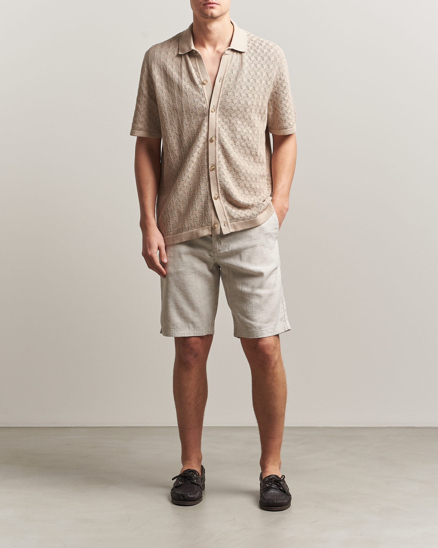 Herren | Shorts | BOSS ORANGE | Tapered Linen Drawstring Shorts Open Grey