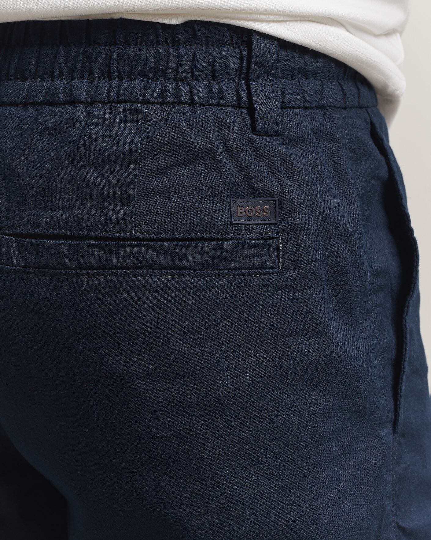 Herren | Shorts | BOSS ORANGE | Tapered Linen Drawstring Shorts Dark Blue