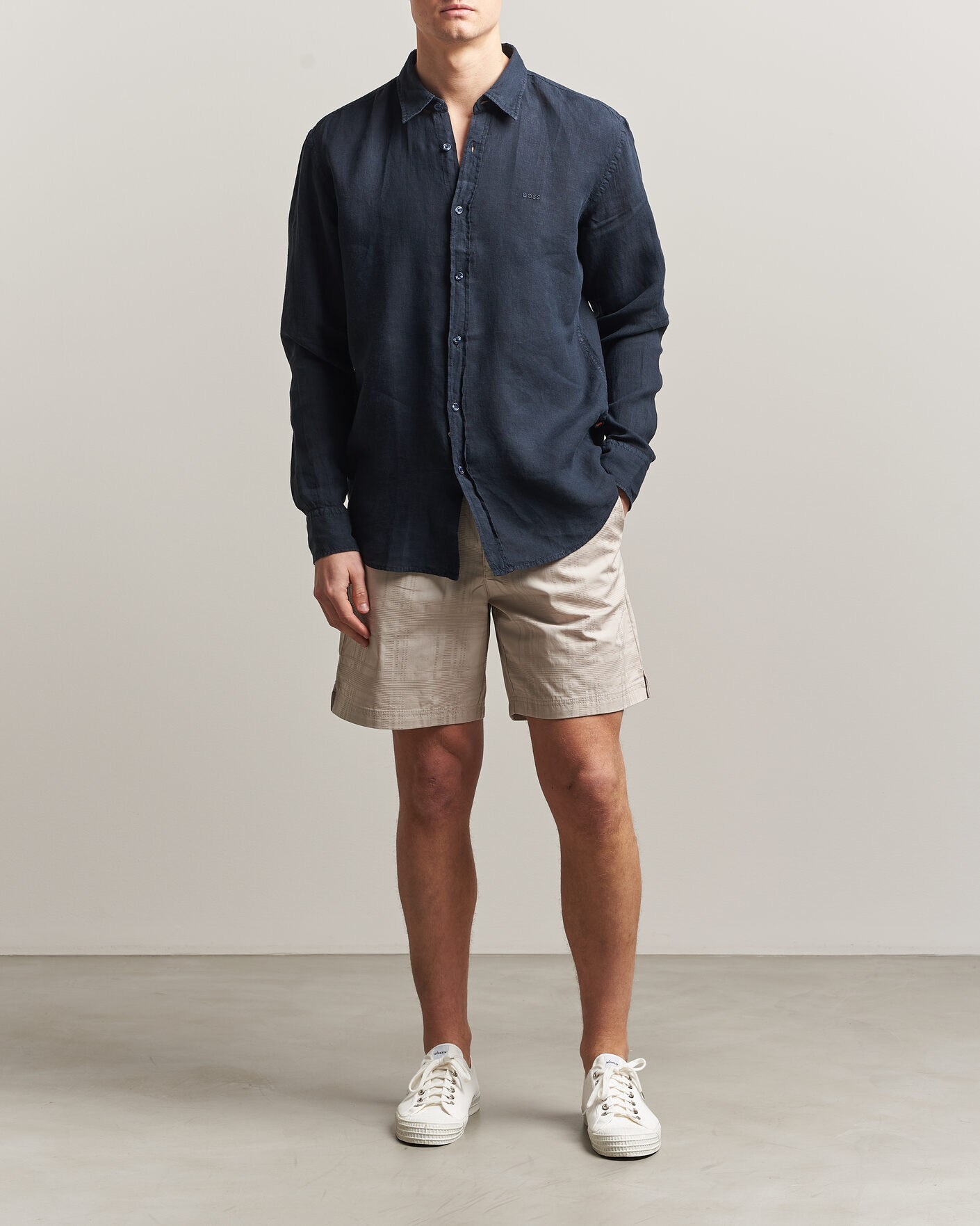 Herren | Hemden | BOSS ORANGE | Relegant Linen Shirt Dark Blue