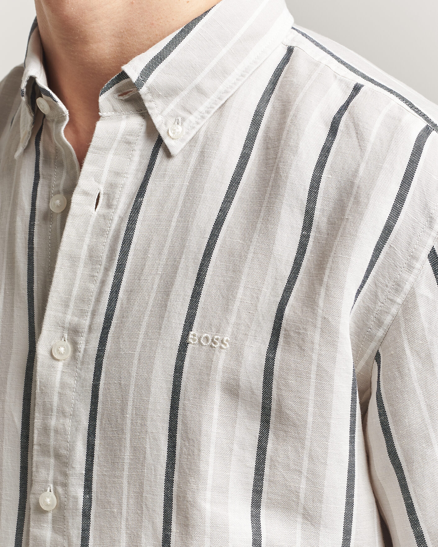Herren | Hemden | BOSS ORANGE | Ricoplus Linen/Cotton Striped Shirt Beige