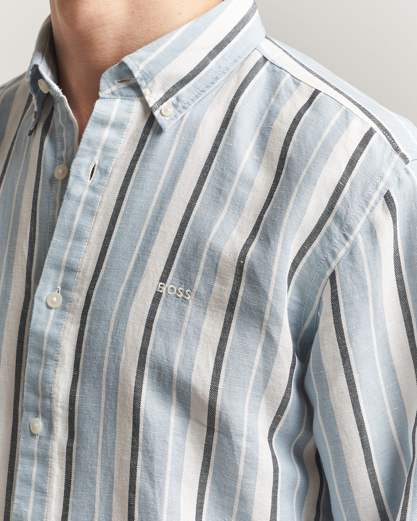 Herren | Hemden | BOSS ORANGE | Ricoplus Linen/Cotton Striped Shirt Light Blue