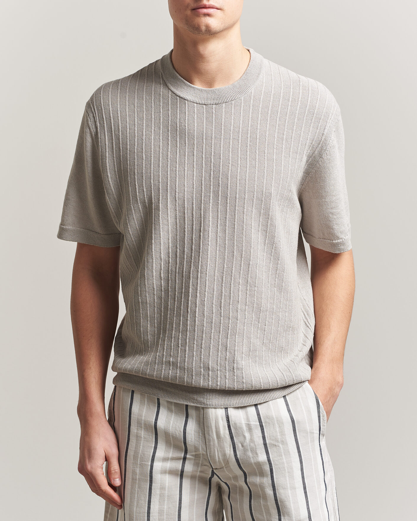 Herren | T-Shirts | BOSS ORANGE | Kajordino Linen/Cotton Knitted T-Shirt Beige