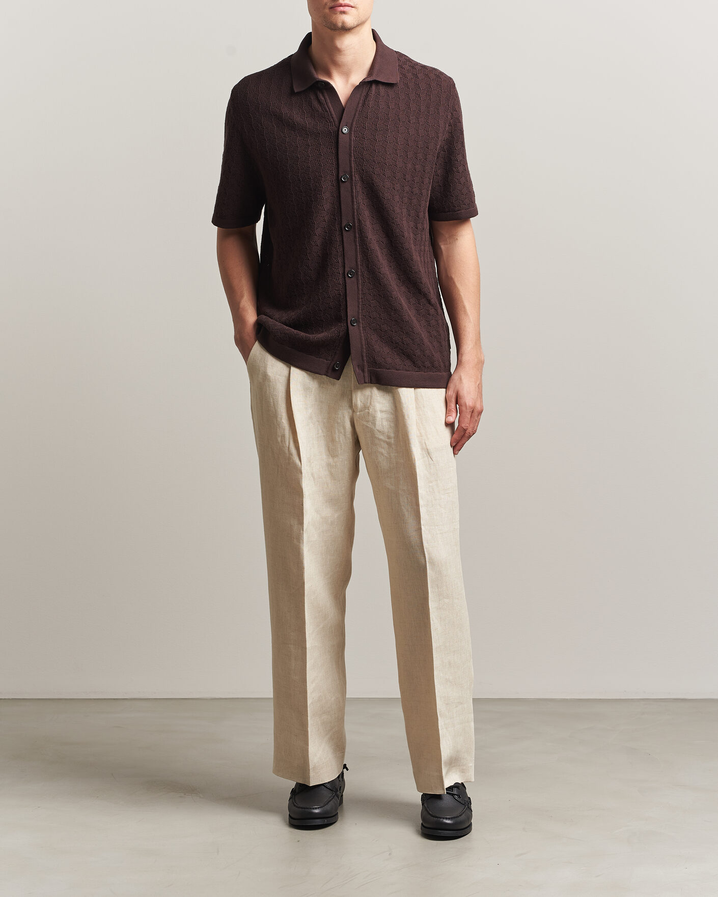 Herren | Hemden | BOSS BLACK | Nappo Knitted Short Sleeve Shirt Dark Brown