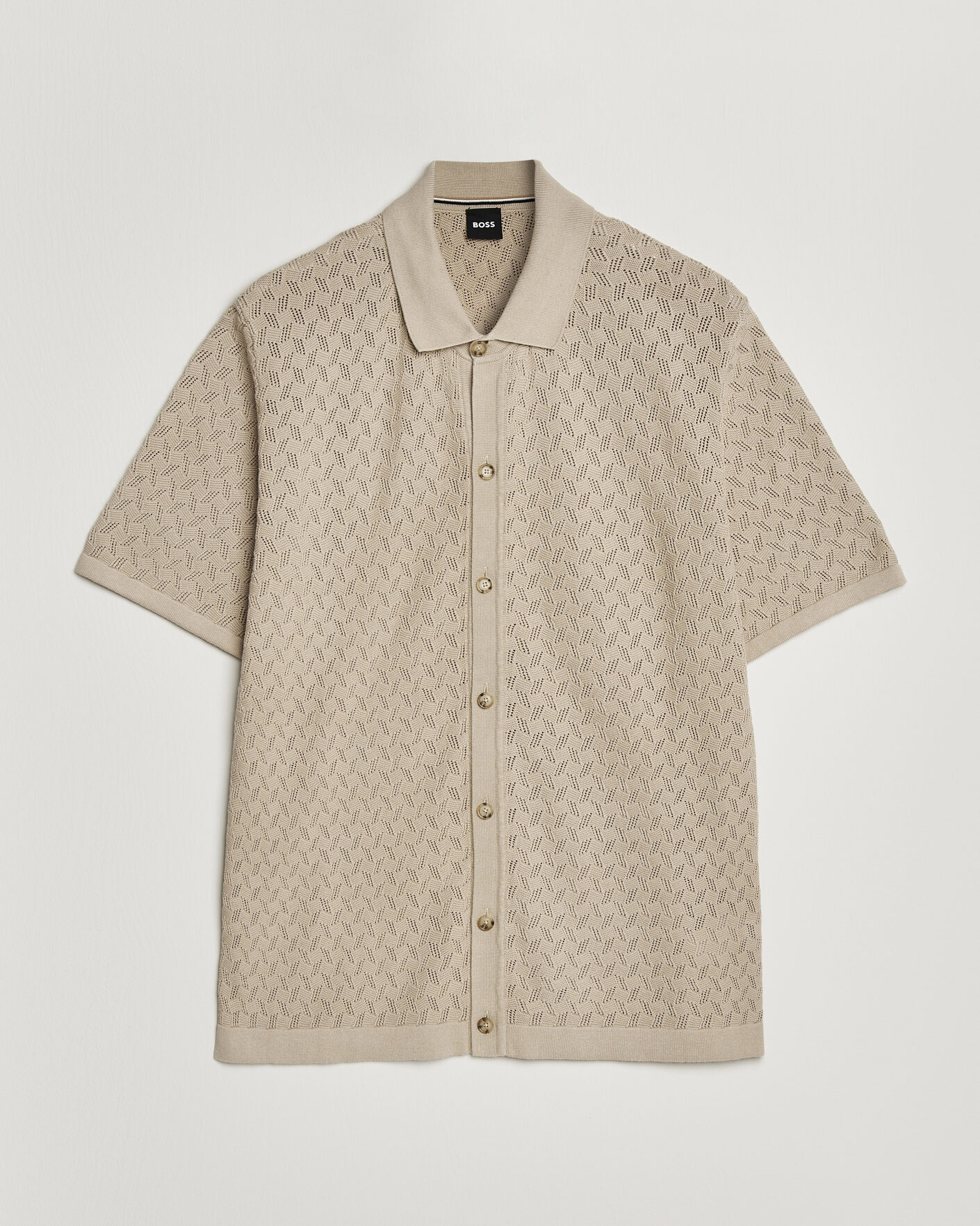 Herren | Hemden | BOSS BLACK | Nappo Knitted Short Sleeve Shirt Open Beige