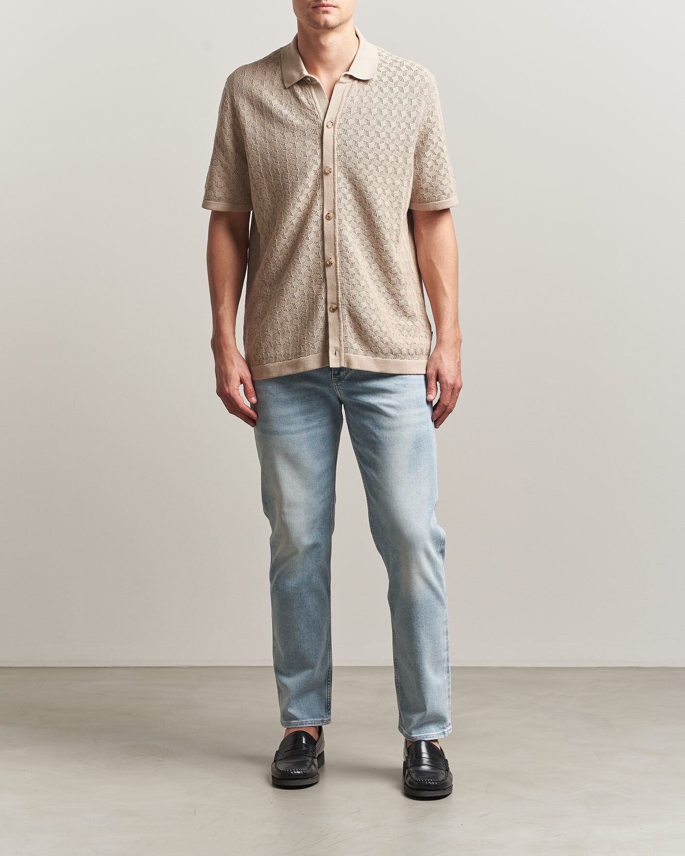 Herren | Hemden | BOSS BLACK | Nappo Knitted Short Sleeve Shirt Open Beige