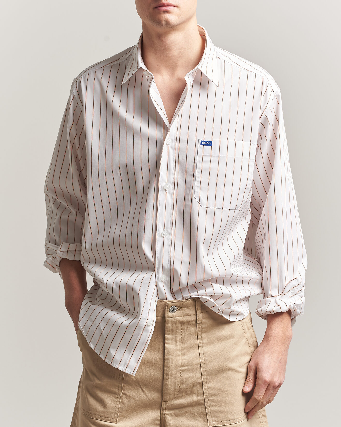 Herren | Hemden | HUGO | Ebalto Striped Cotton Shirt Light Orange