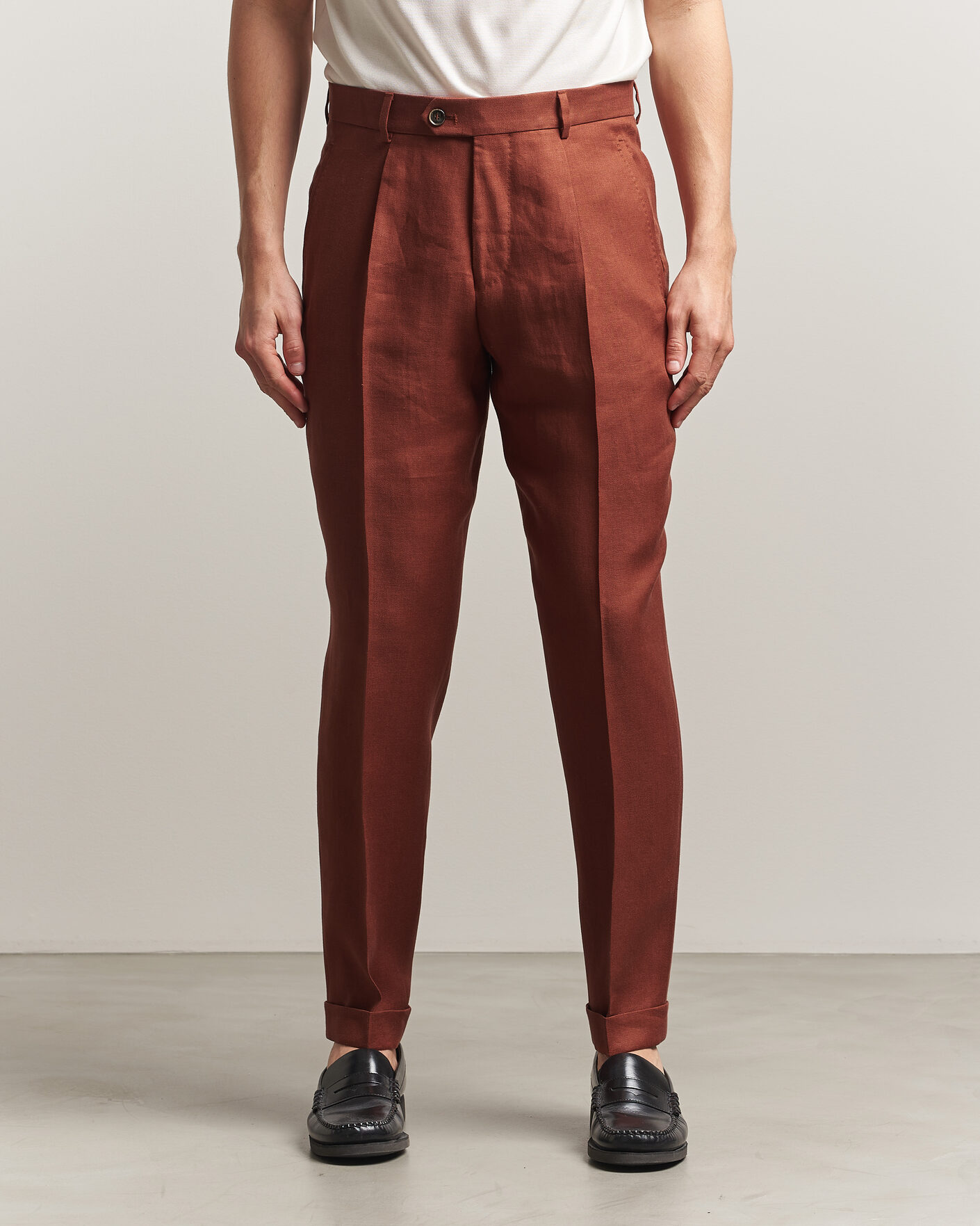 Herren | Hosen | BOSS CAMEL | Peet Linen Pleated Trousers Rust