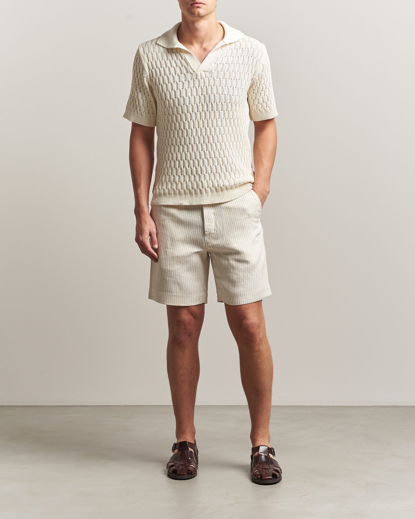 Herren | Hemden | Peregrine | Windsor Linen Shorts Beige Stripe
