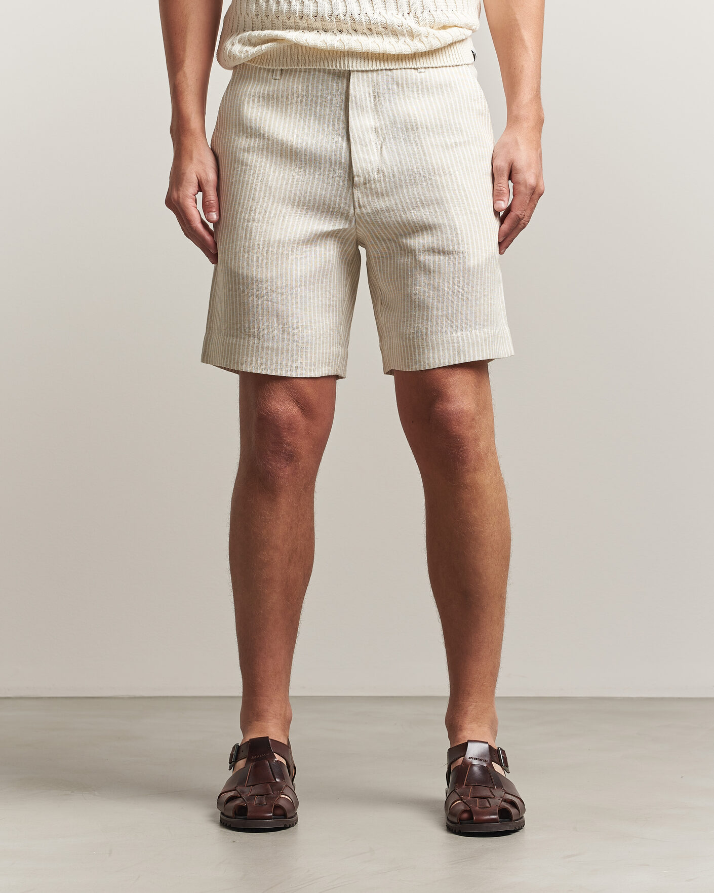 Herren | Hemden | Peregrine | Windsor Linen Shorts Beige Stripe