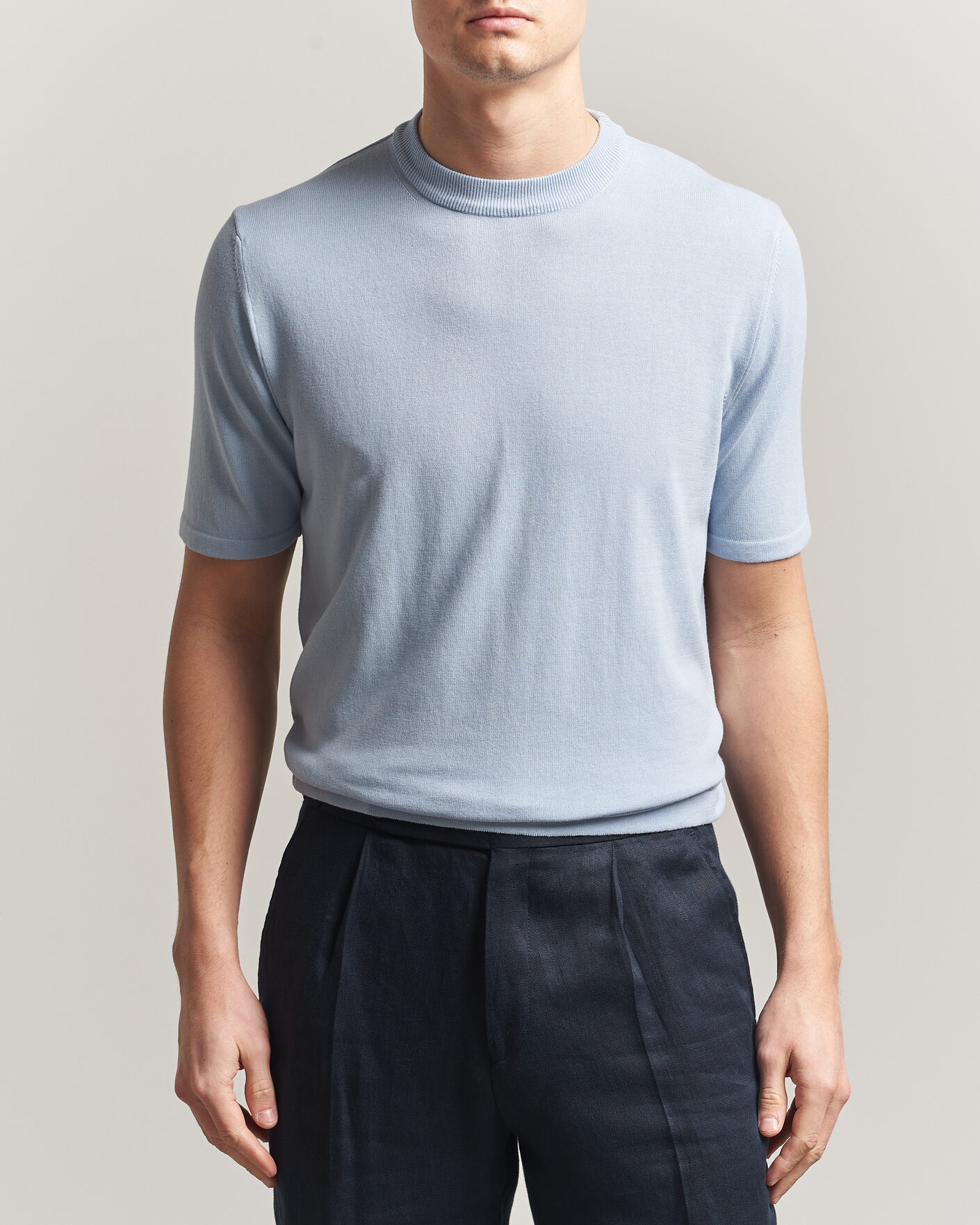 Herren | T-Shirts | Morgano | Knitted Cotton Crepe T-Shirt Light Blue