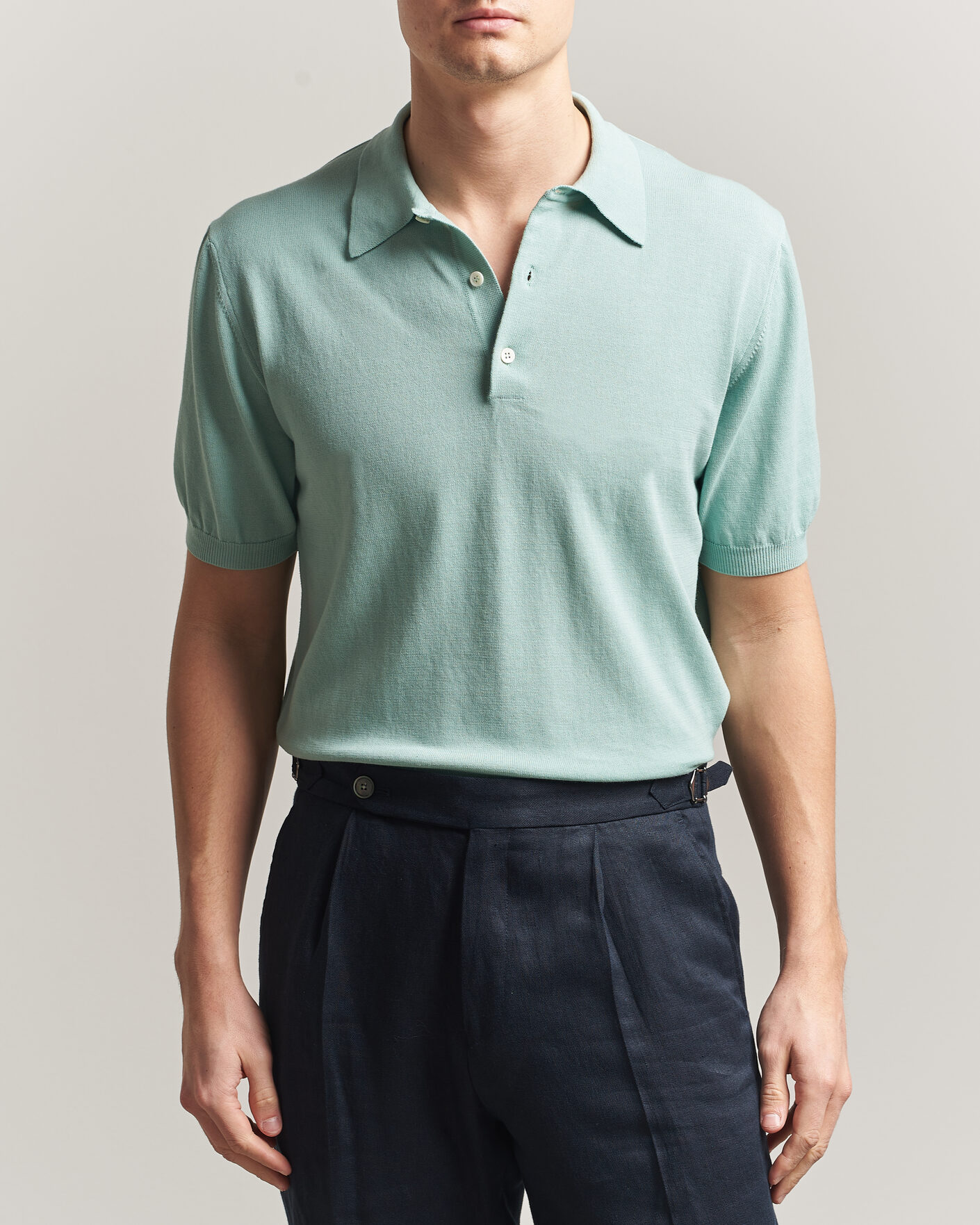 Herren | Poloshirts | Morgano | Knitted Cotton Crepe Polo Light Green