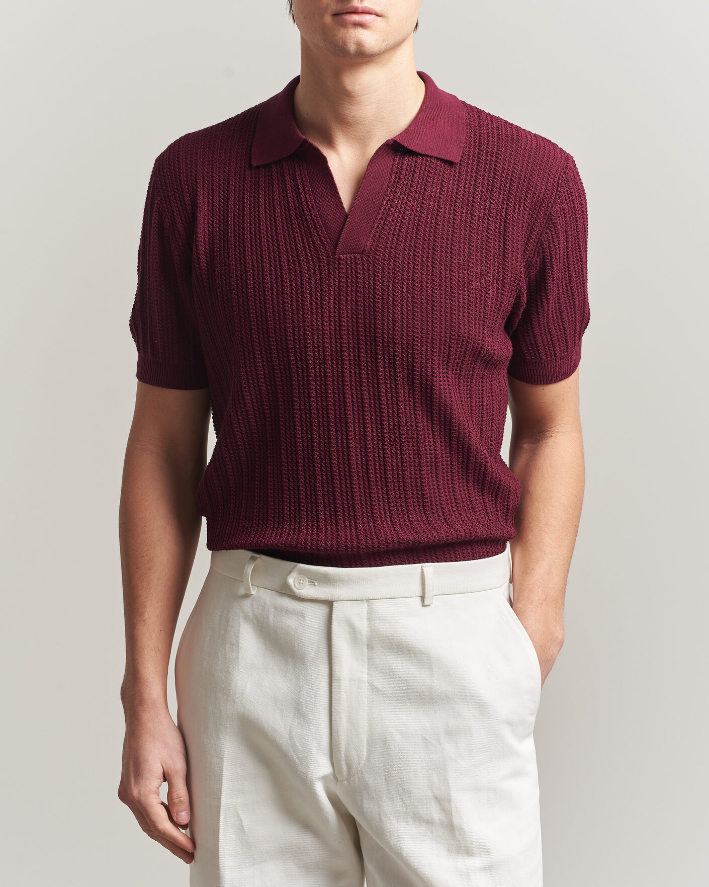 Herren | Poloshirts | Morgano | Structured Knitted Polo Burgundy