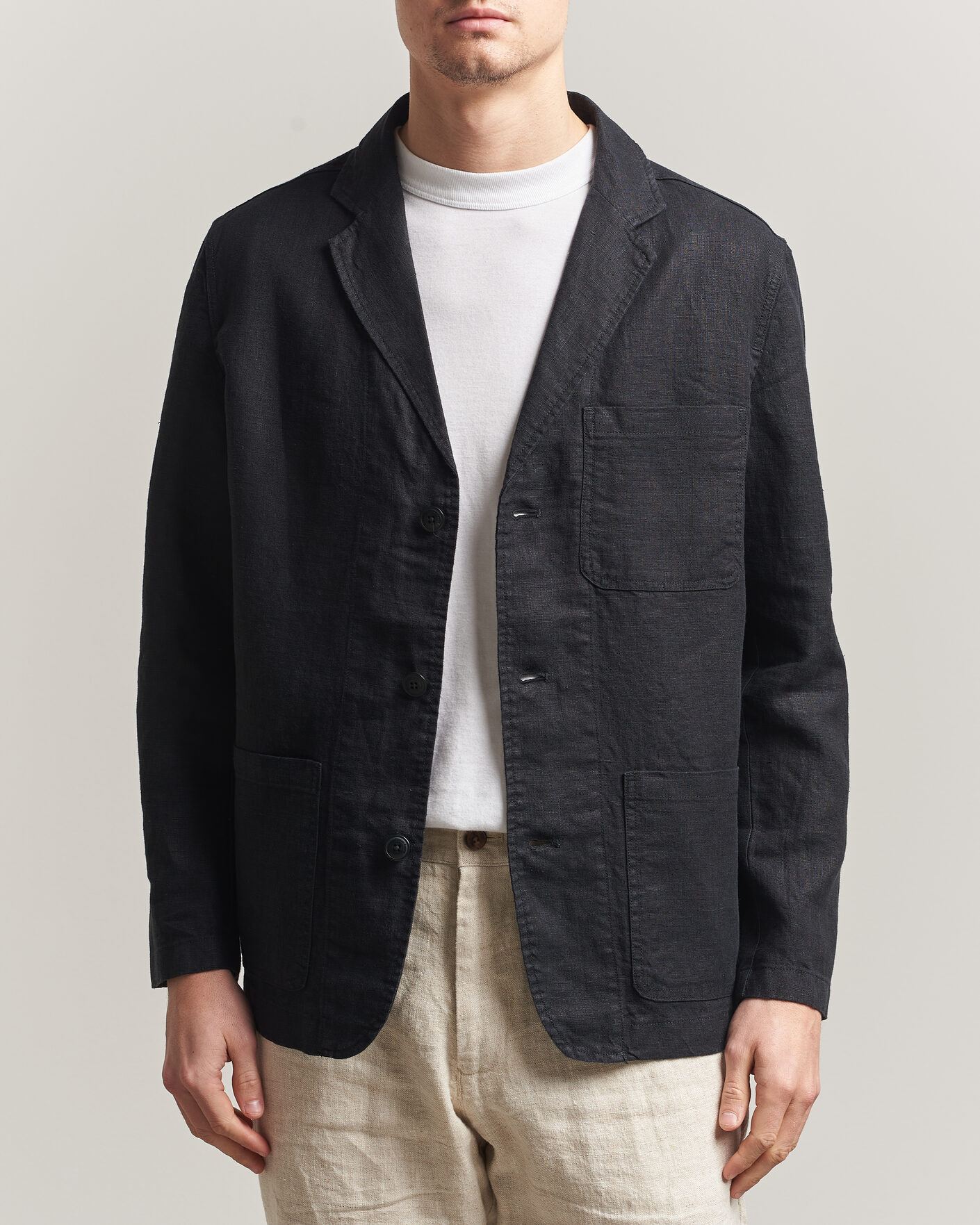 Herren | Sakkos | KnowledgeCotton Apparel | Linen Blazer Black
