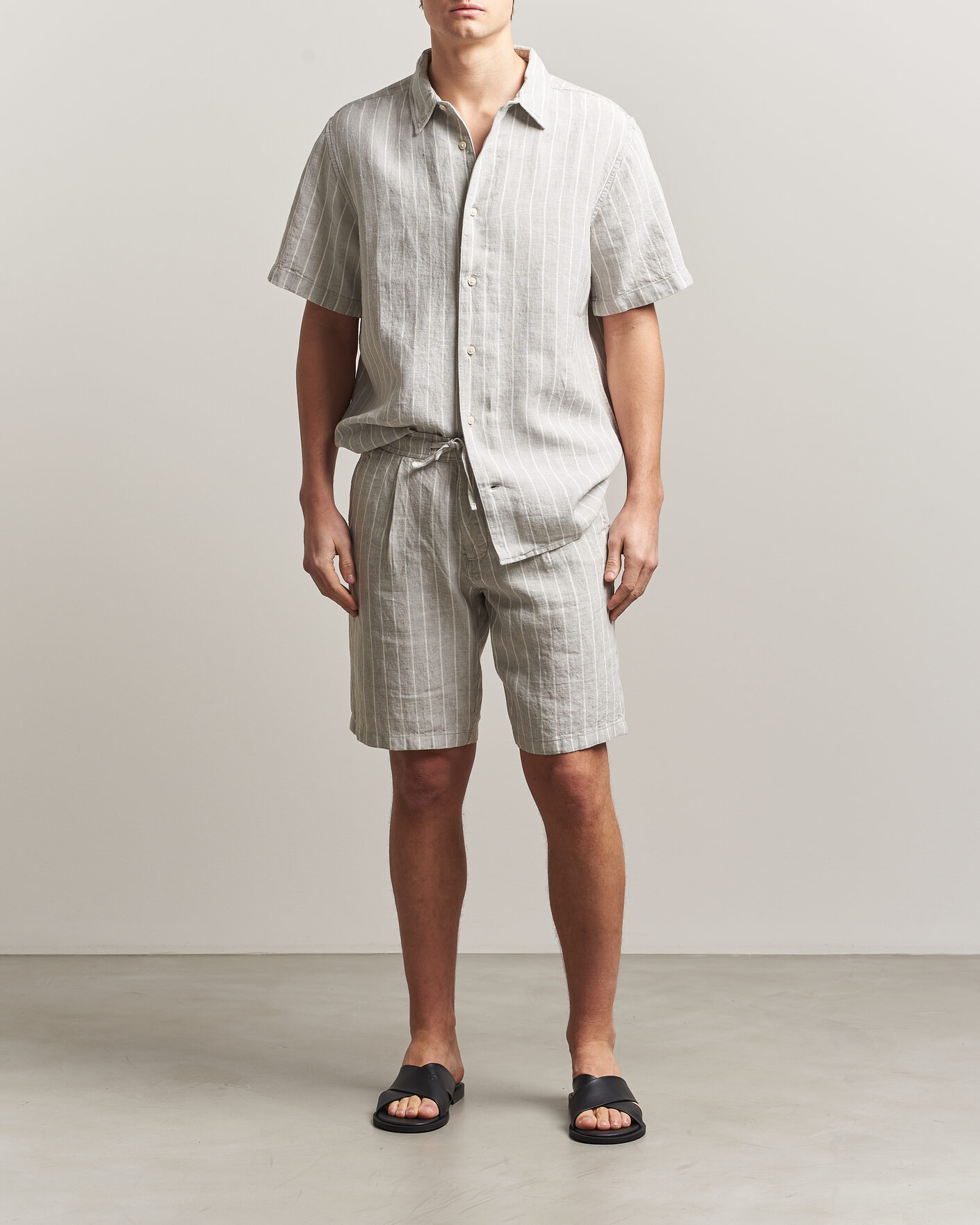 Herren | Hemden | KnowledgeCotton Apparel | Striped Linen Resort Shirt Grey