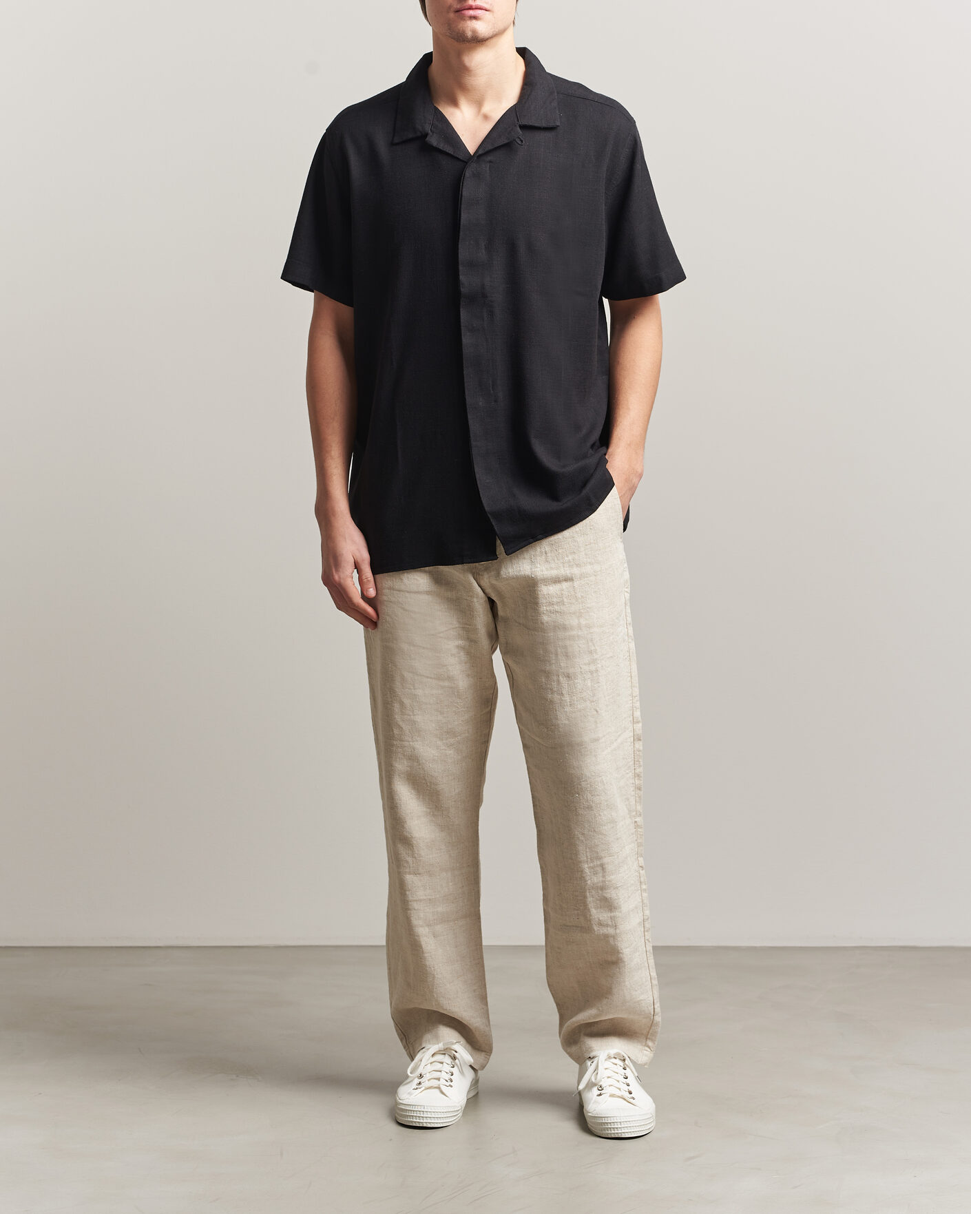 Herren | Hemden | KnowledgeCotton Apparel | Linen/Lyocell Resort Shirt Black