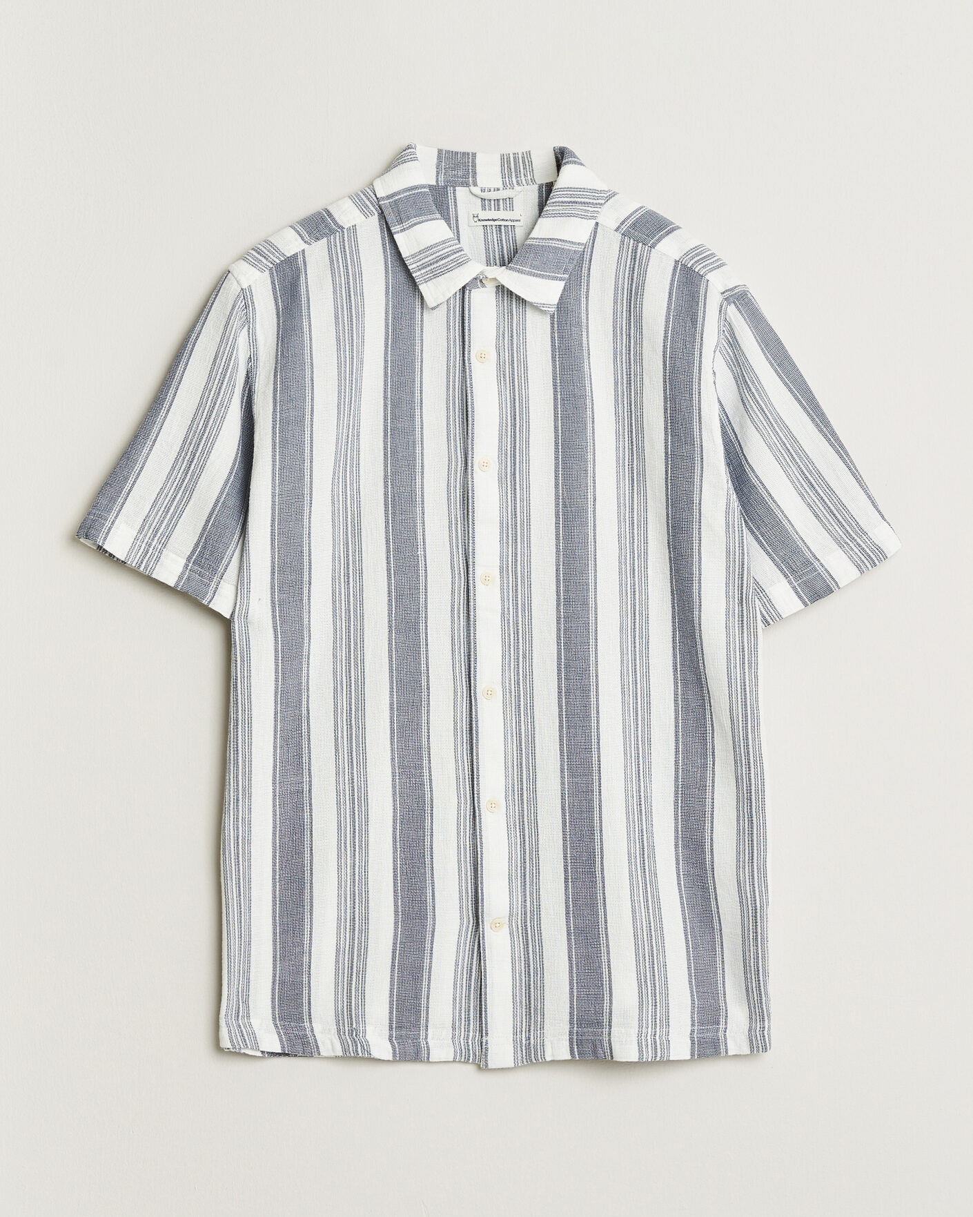 Herren | Hemden | KnowledgeCotton Apparel | Box Short Sleeve Stripe Shirt Blue Stripe