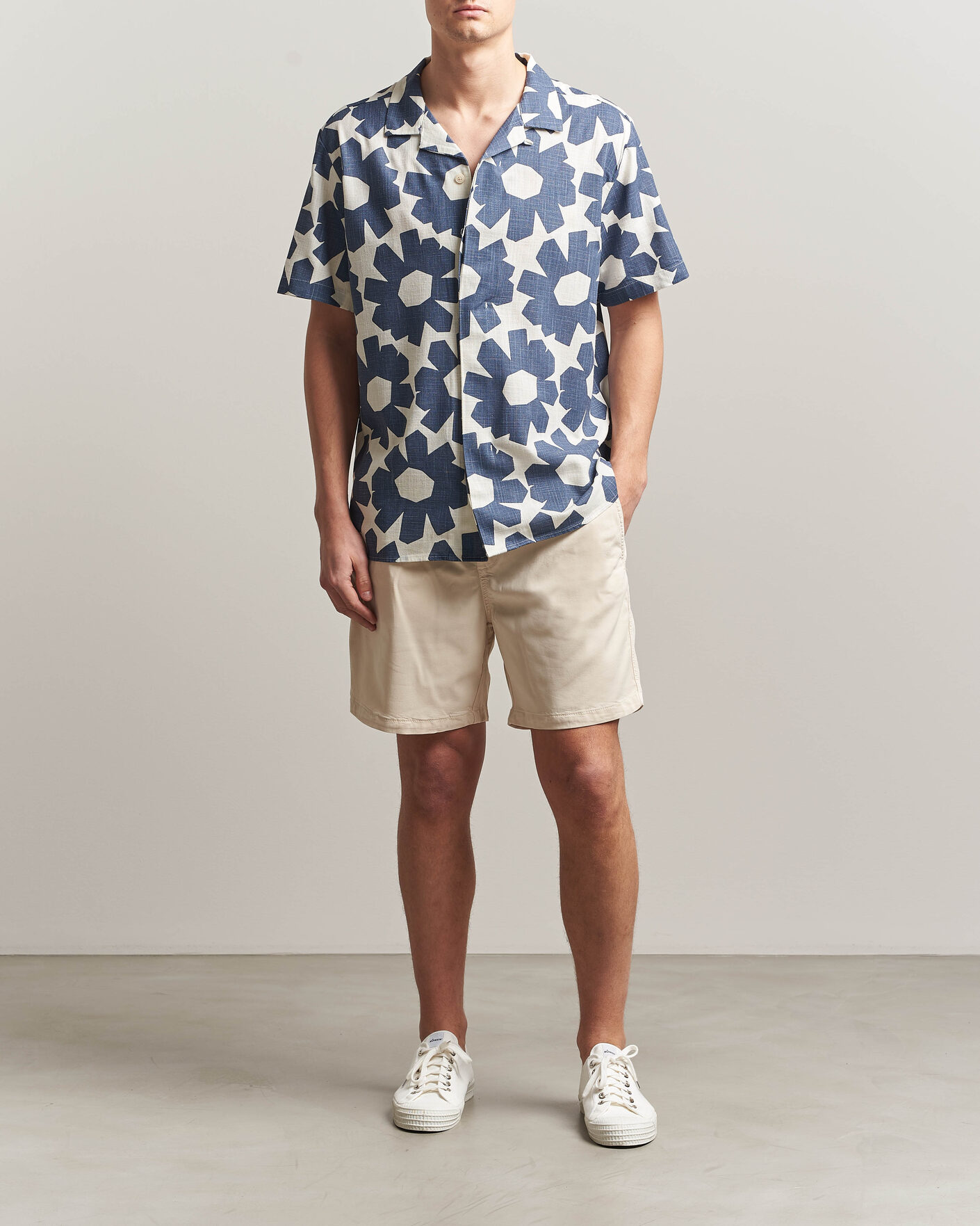 Herren | Hemden | KnowledgeCotton Apparel | Printed Linen Mix Shirt Blue