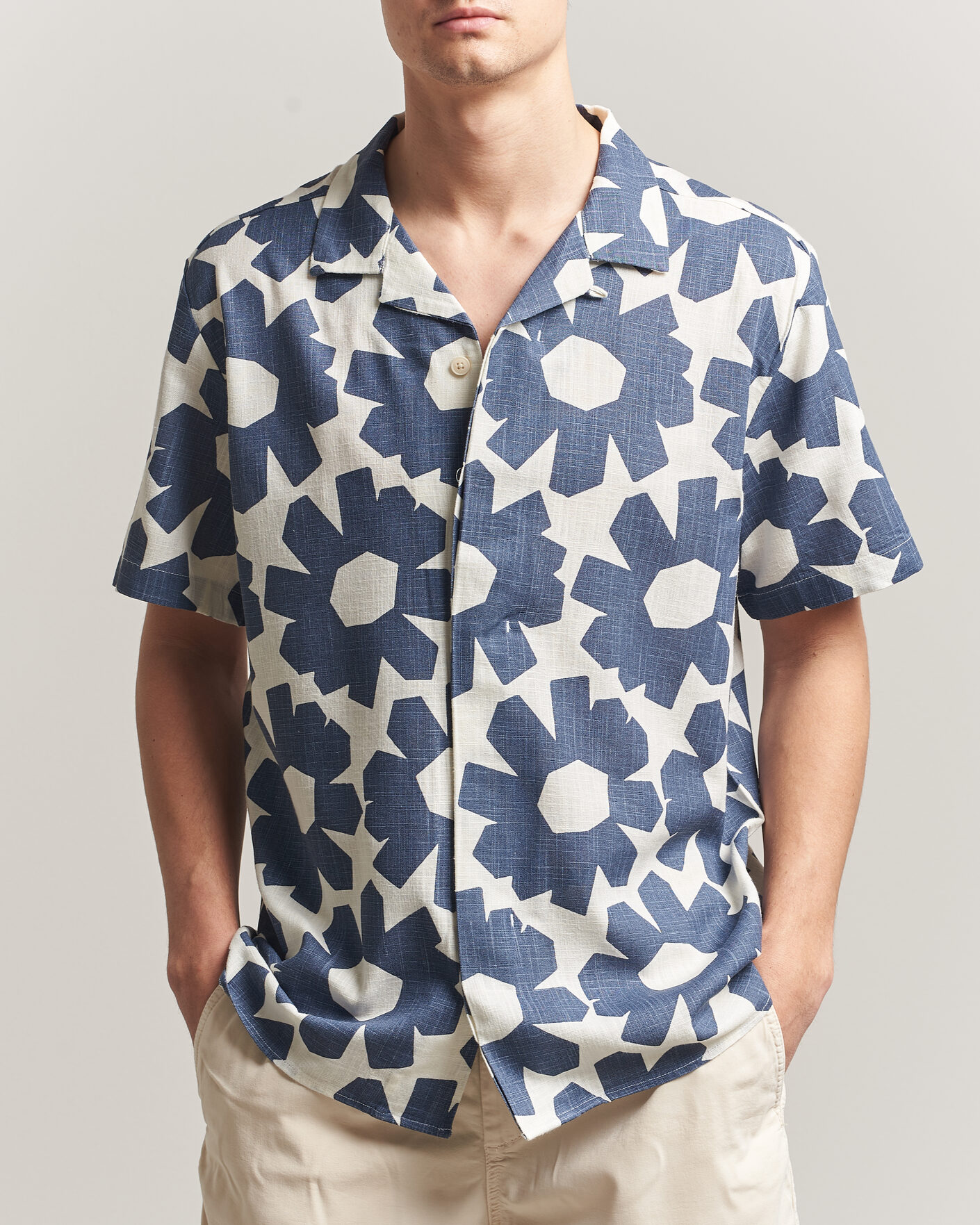 Herren | Hemden | KnowledgeCotton Apparel | Printed Linen Mix Shirt Blue