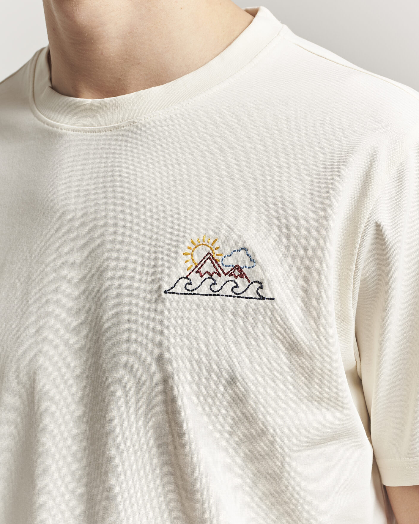 Herren | T-Shirts | KnowledgeCotton Apparel | Chest Print T-Shirt Egret