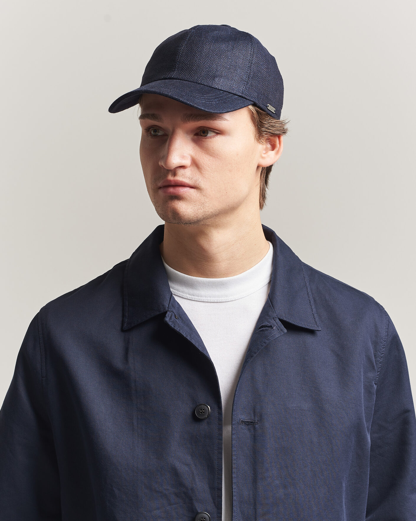 Herren | Hüte & Mützen | Wigéns | Baseball Linen Herringbone Cap Navy