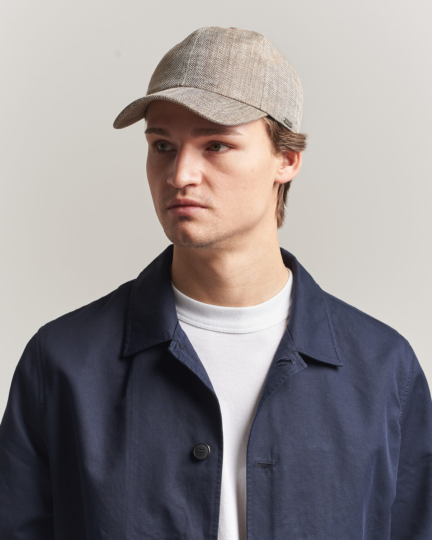 Herren | Hüte & Mützen | Wigéns | Baseball Linen Herringbone Cap Brown