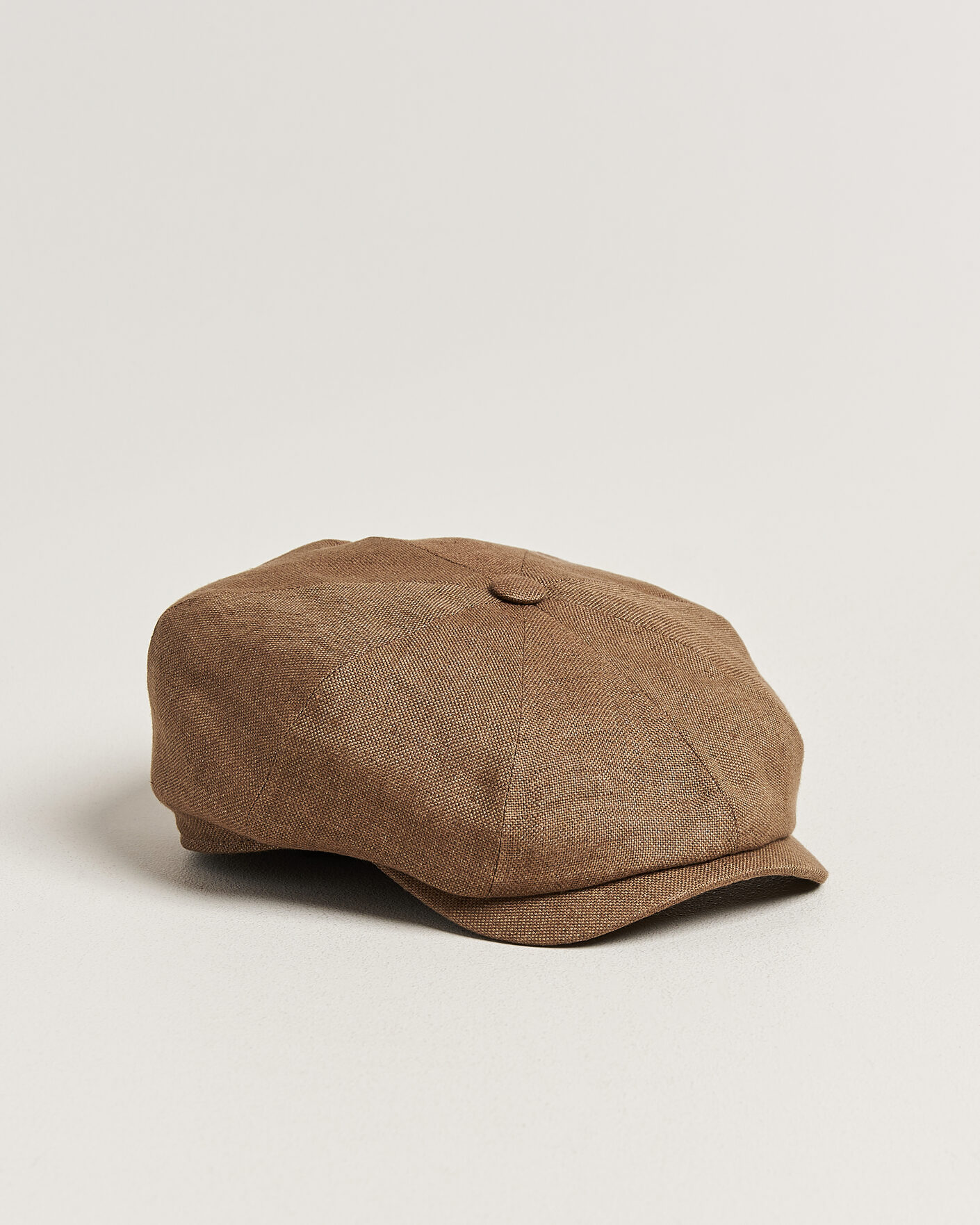 Herren | Hüte & Mützen | Wigéns | Newsboy Retro Hopsack Linen Cap Light Brown