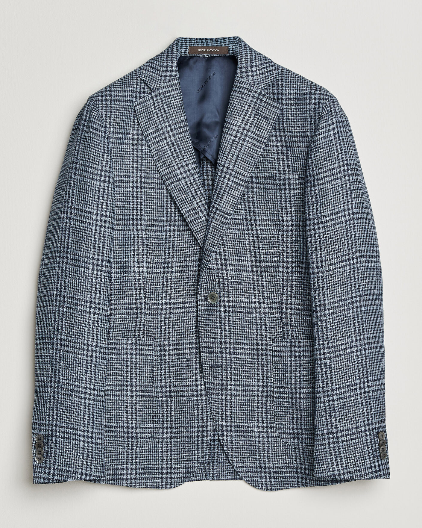 Herren | Sakkos | Oscar Jacobson | Ferry Patch Soft Checked Linen/Wool Blazer Blue