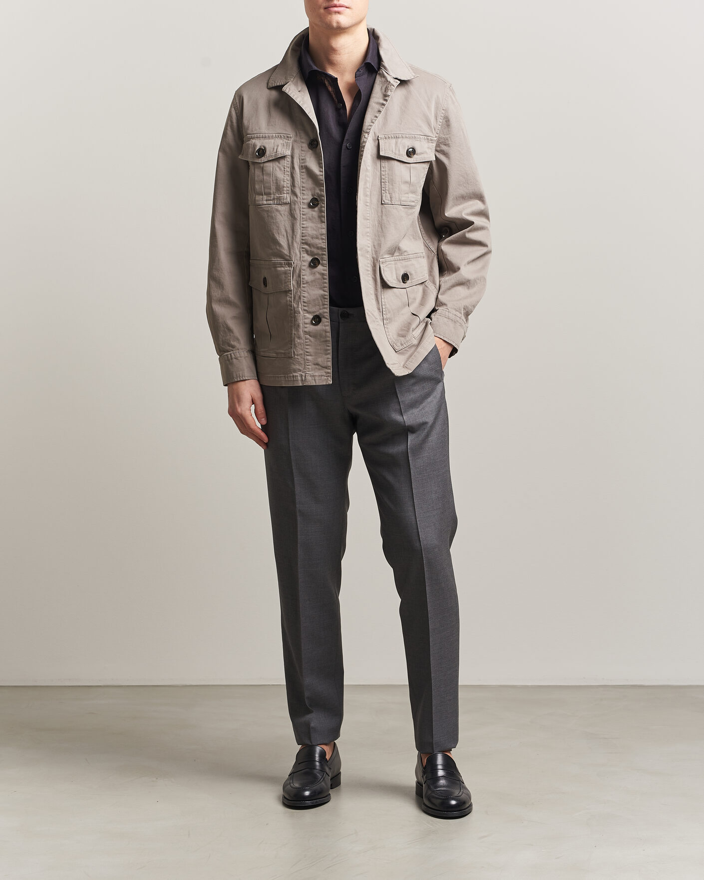Herren | Hemden | Oscar Jacobson | Safari Cotton Shirt Jacket Grey