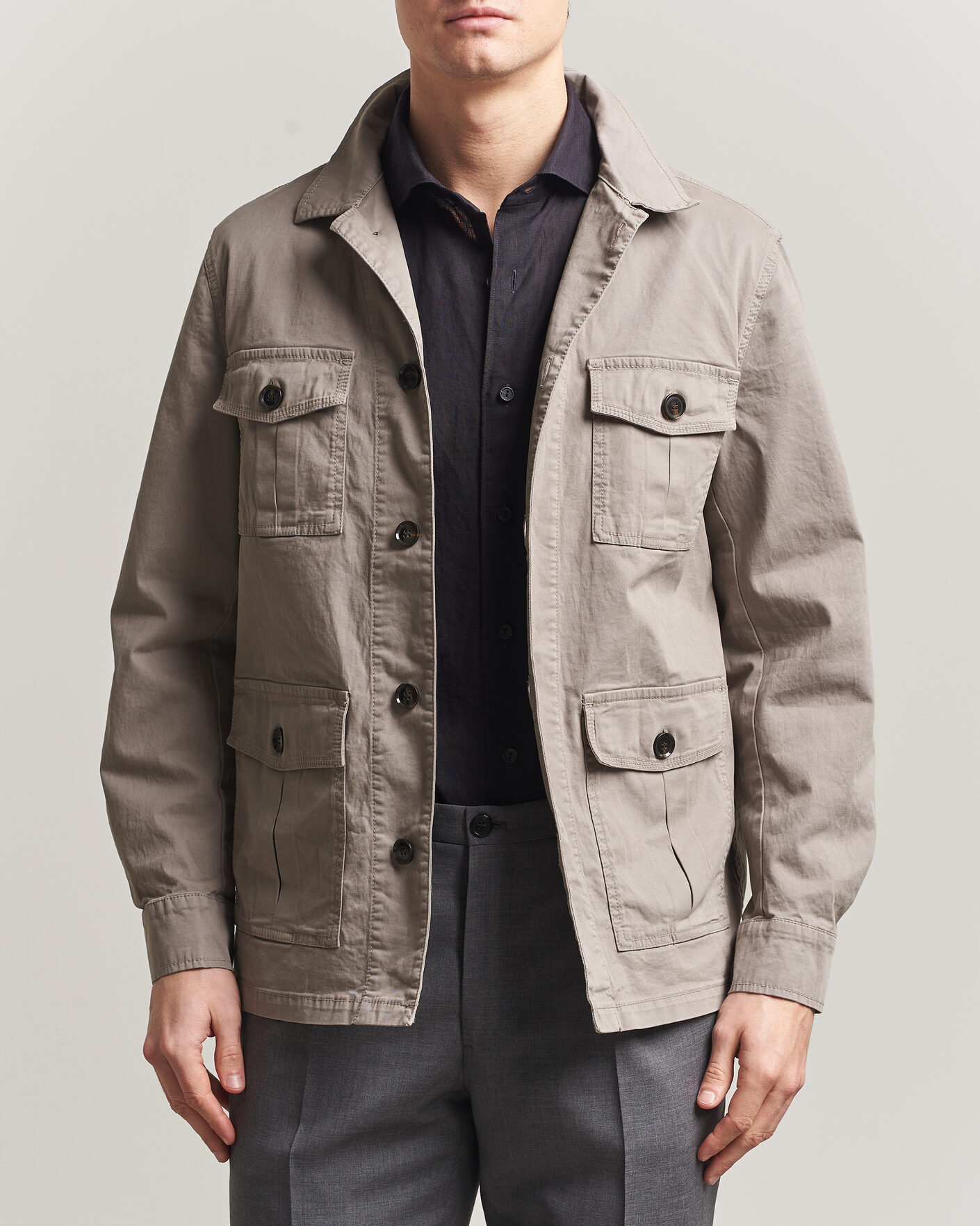 Herren | Hemden | Oscar Jacobson | Safari Cotton Shirt Jacket Grey