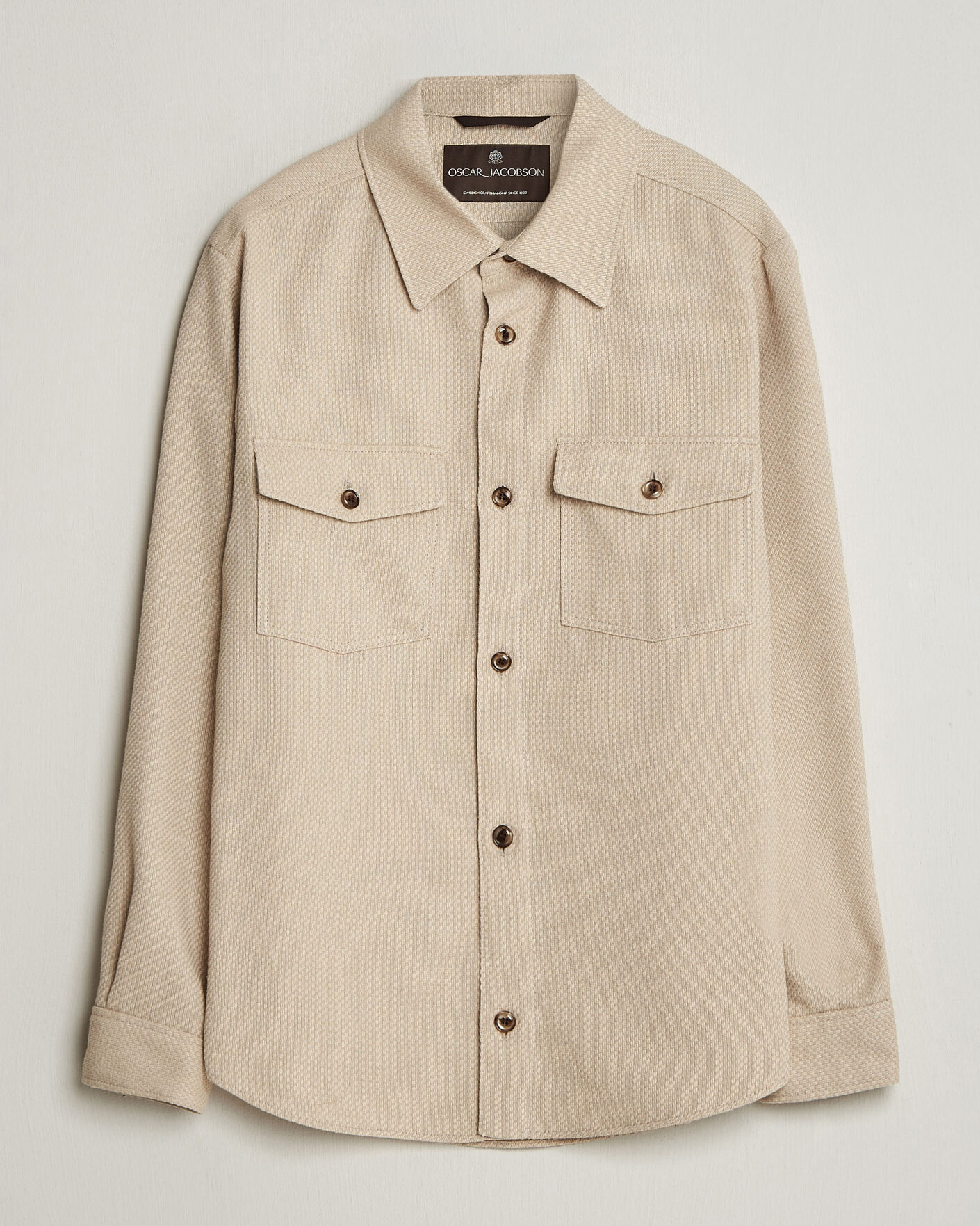 Herren | Hemden | Oscar Jacobson | Magnus Structure Cotton Overshirt Beige