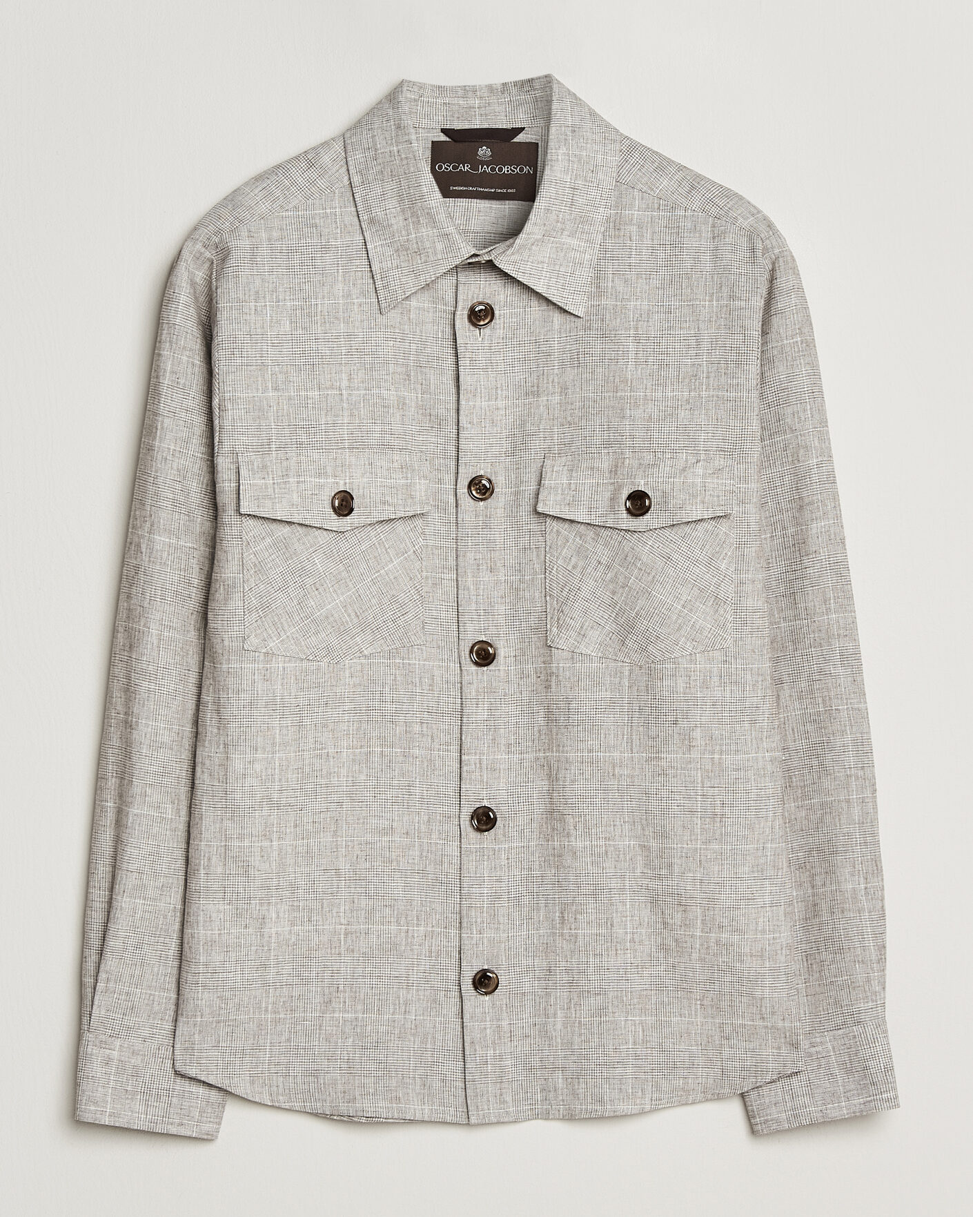 Herren | Hemden | Oscar Jacobson | Magnus Checked Linen Overshirt Beige