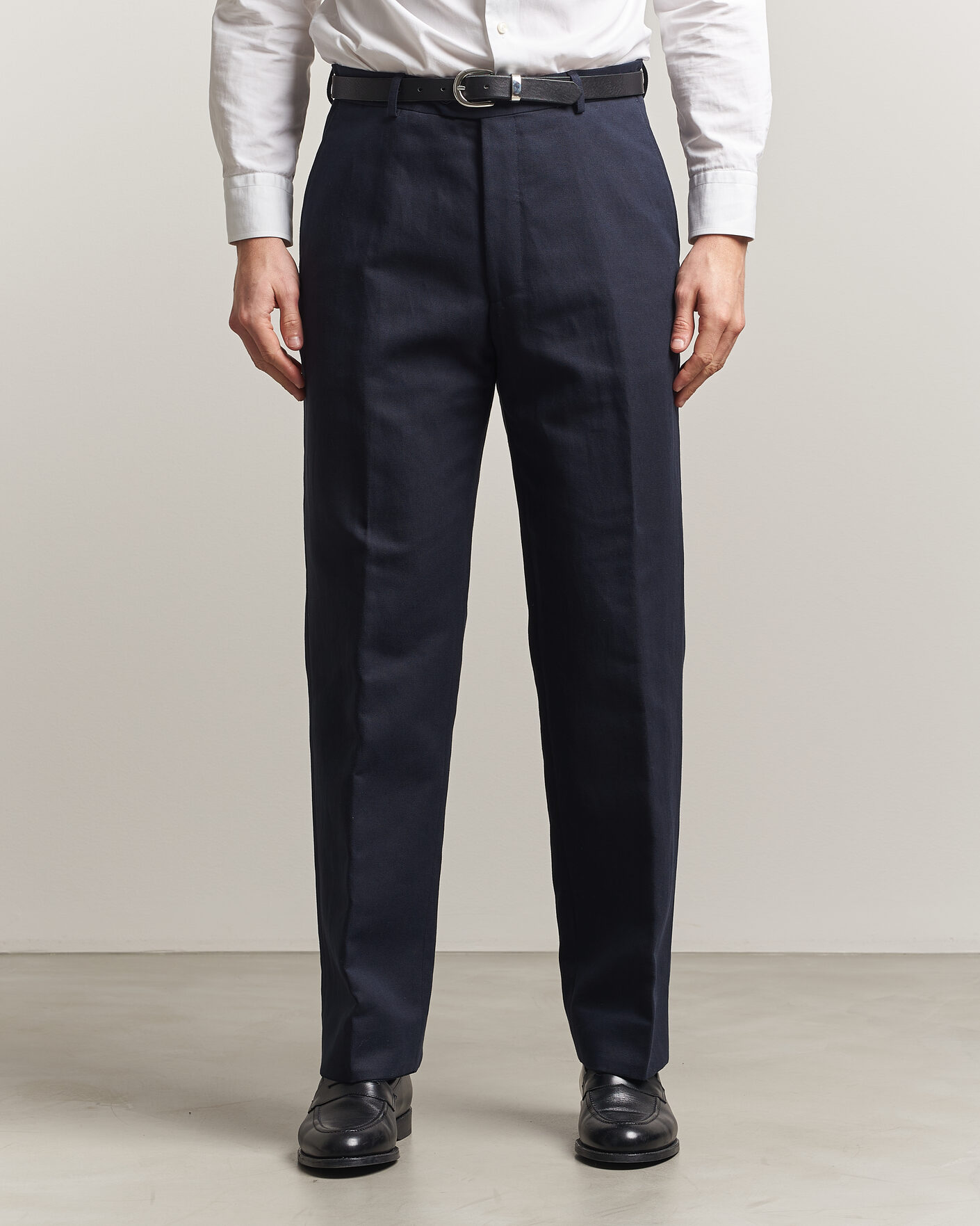 Herren | Hosen | Oscar Jacobson | Del Cotton/Linen Trousers Navy