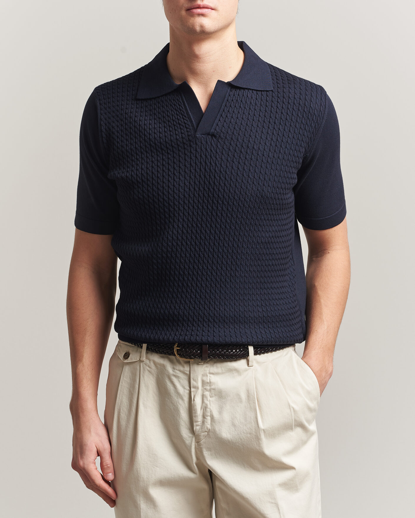 Herren | Poloshirts | Oscar Jacobson | Alf Structured Cotton Polo Navy