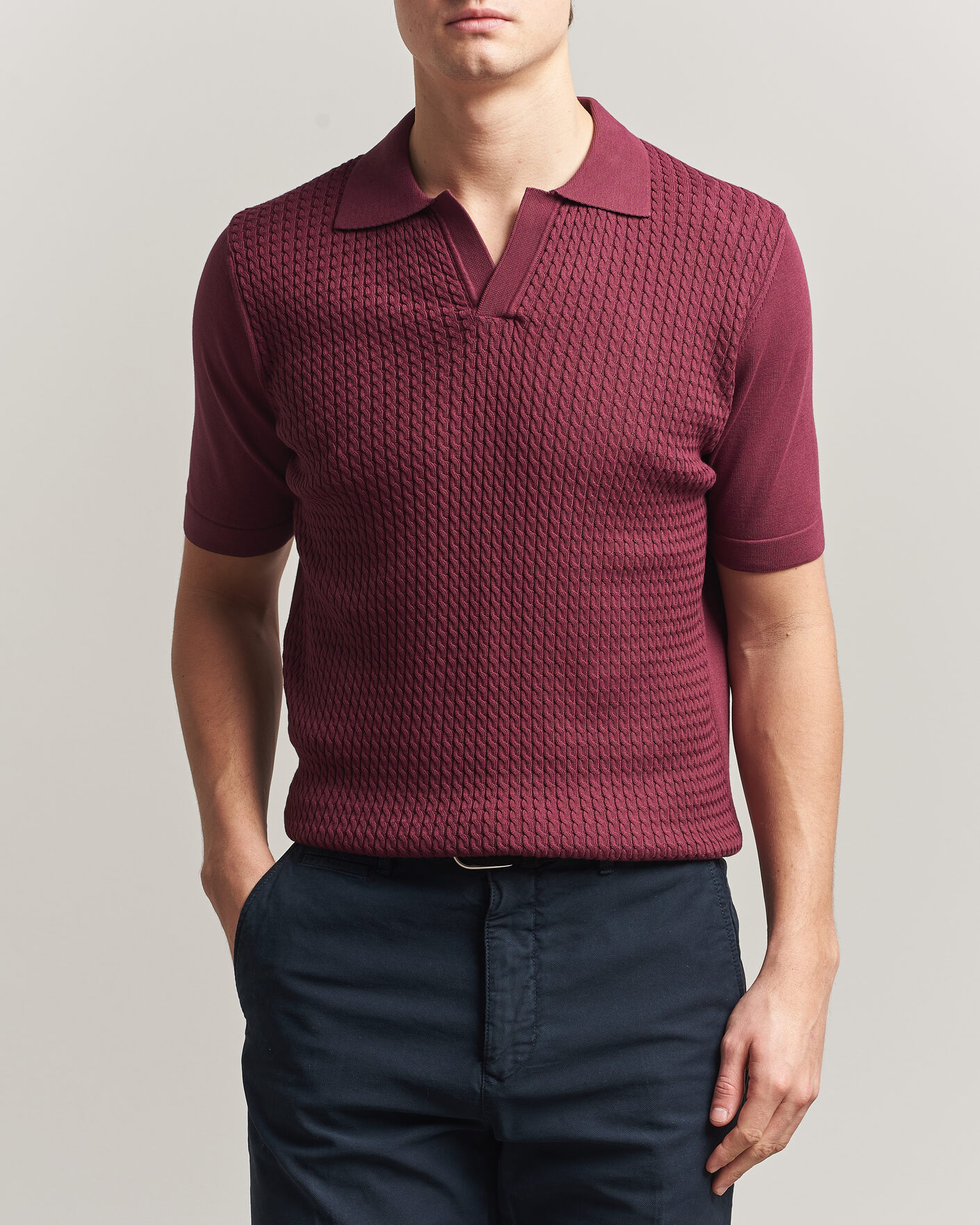 Herren | Poloshirts | Oscar Jacobson | Alf Structured Cotton Polo Wine Red