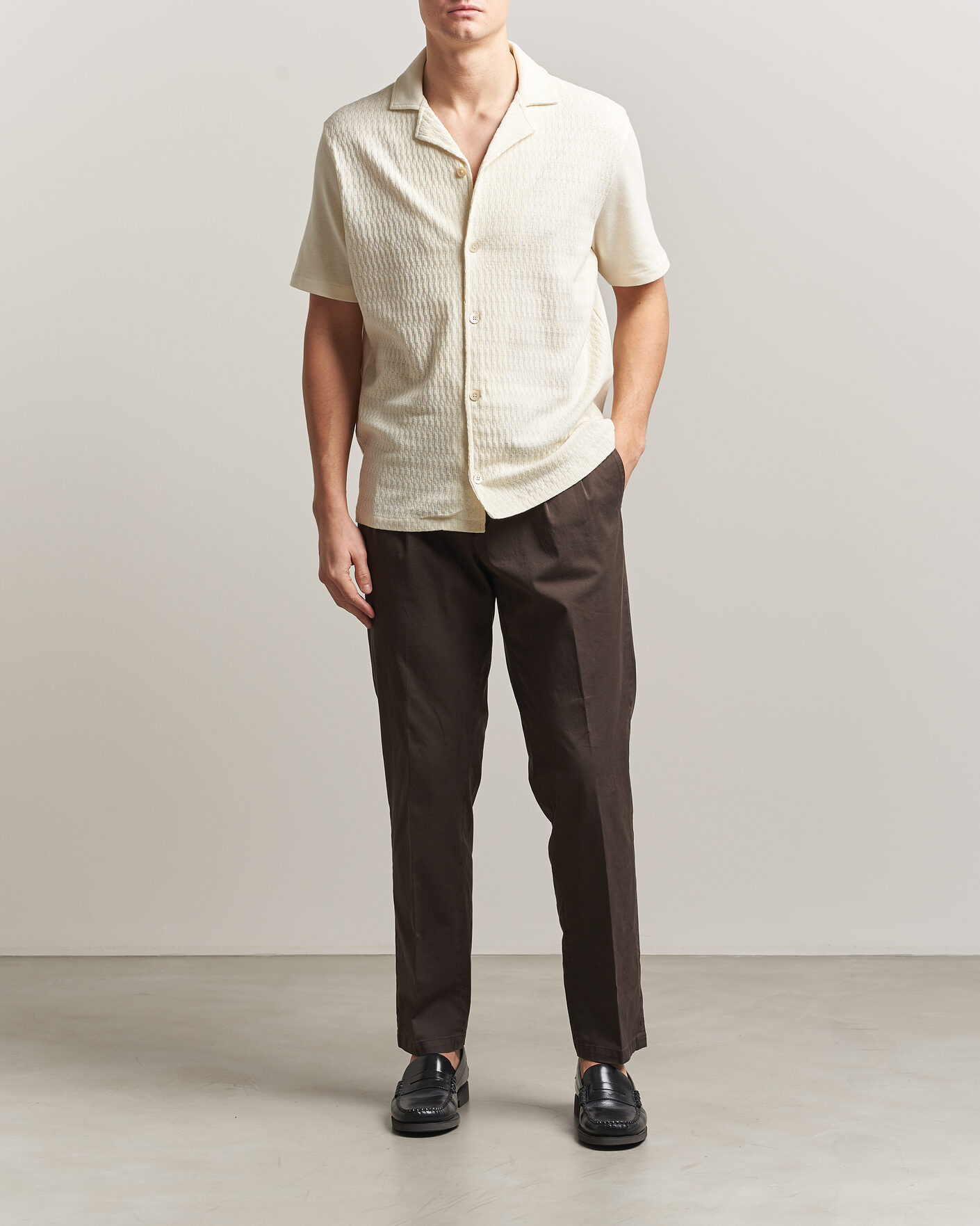Herren | Hemden | Oscar Jacobson | Kirk Knitted Short Sleeve Shirt Off White