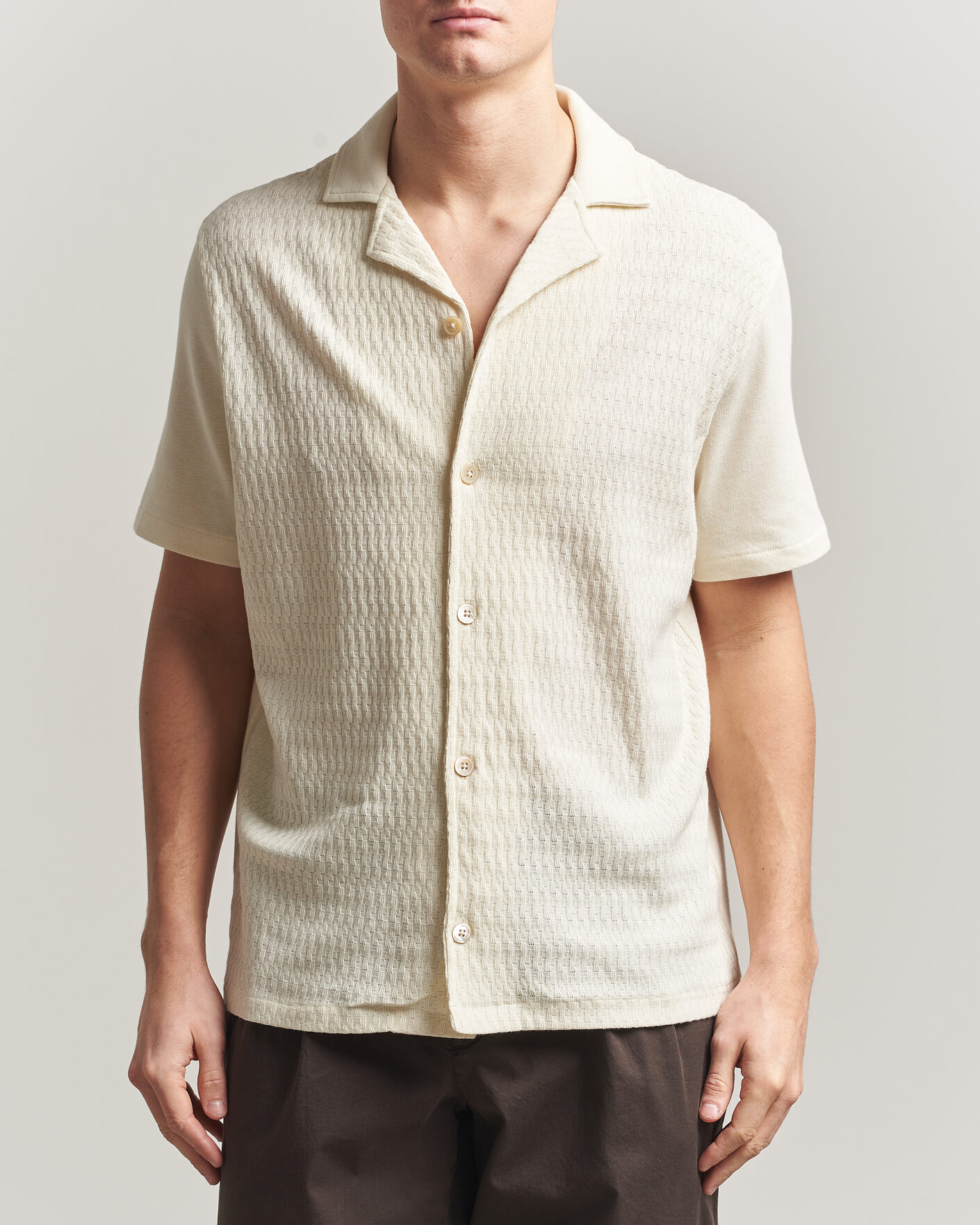 Herren | Hemden | Oscar Jacobson | Kirk Knitted Short Sleeve Shirt Off White